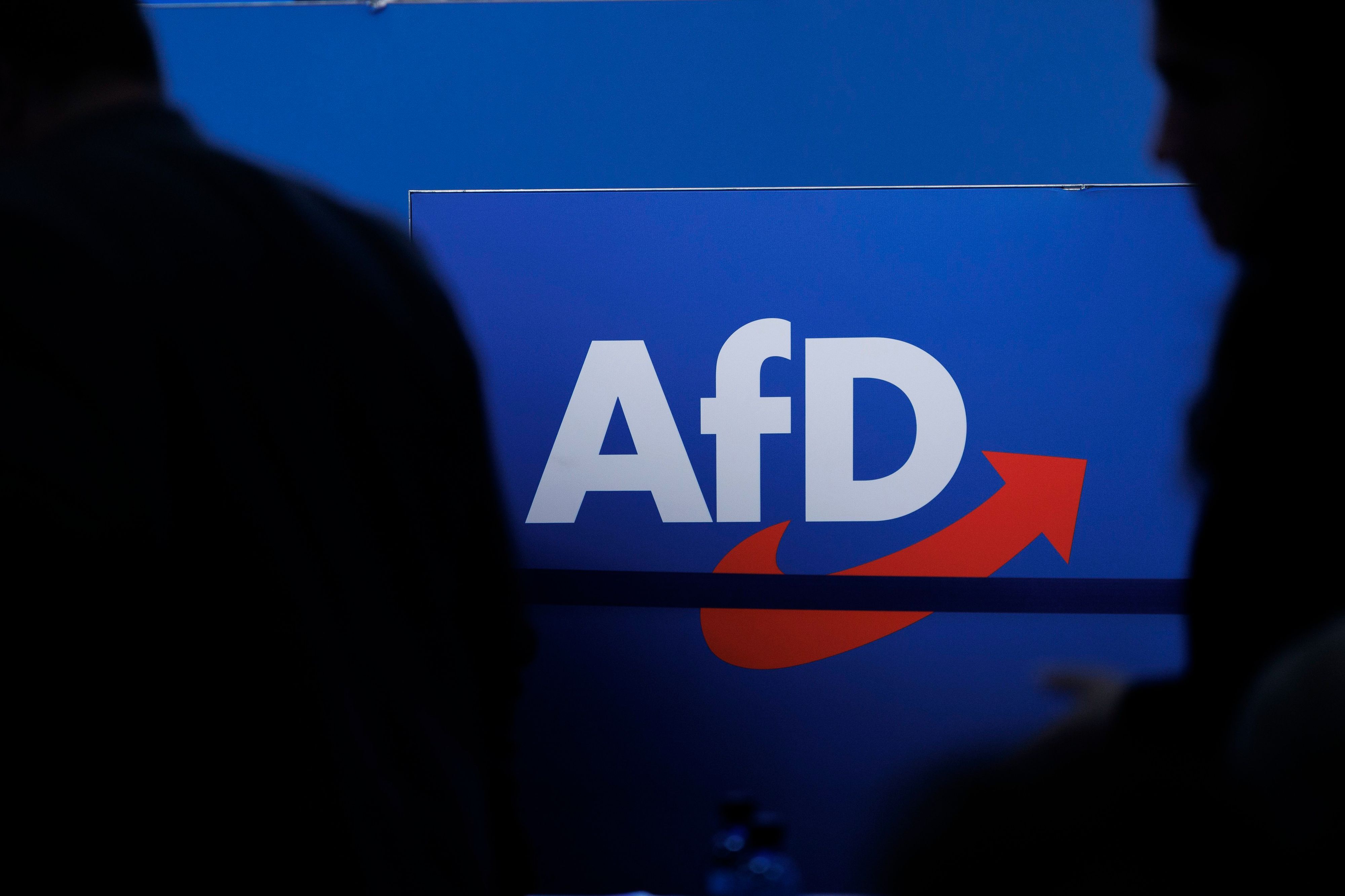 Delegierte vor dem Parteilogo bei dem AfD-Bundesparteitag.