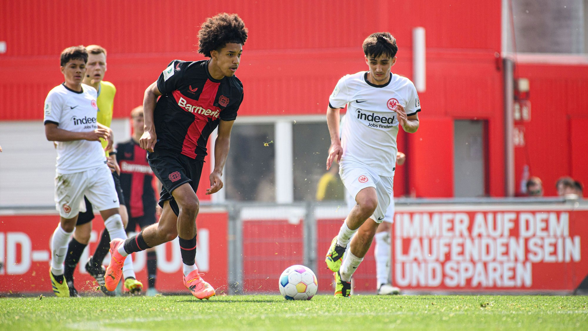 LEVERKUSEN, GERMANY - 1 MAY, 2024: Francis Onyeka, The football match of Half Final B-Junioren Bundesliga U17, U 17 Bayer 04 Leverkusen vs SG Eintracht Frankfurt U17 at Ulrich-Haberland-Stadion PUBLICATIONxNOTxINxRUS Copyright: xVItaliixKliuievx