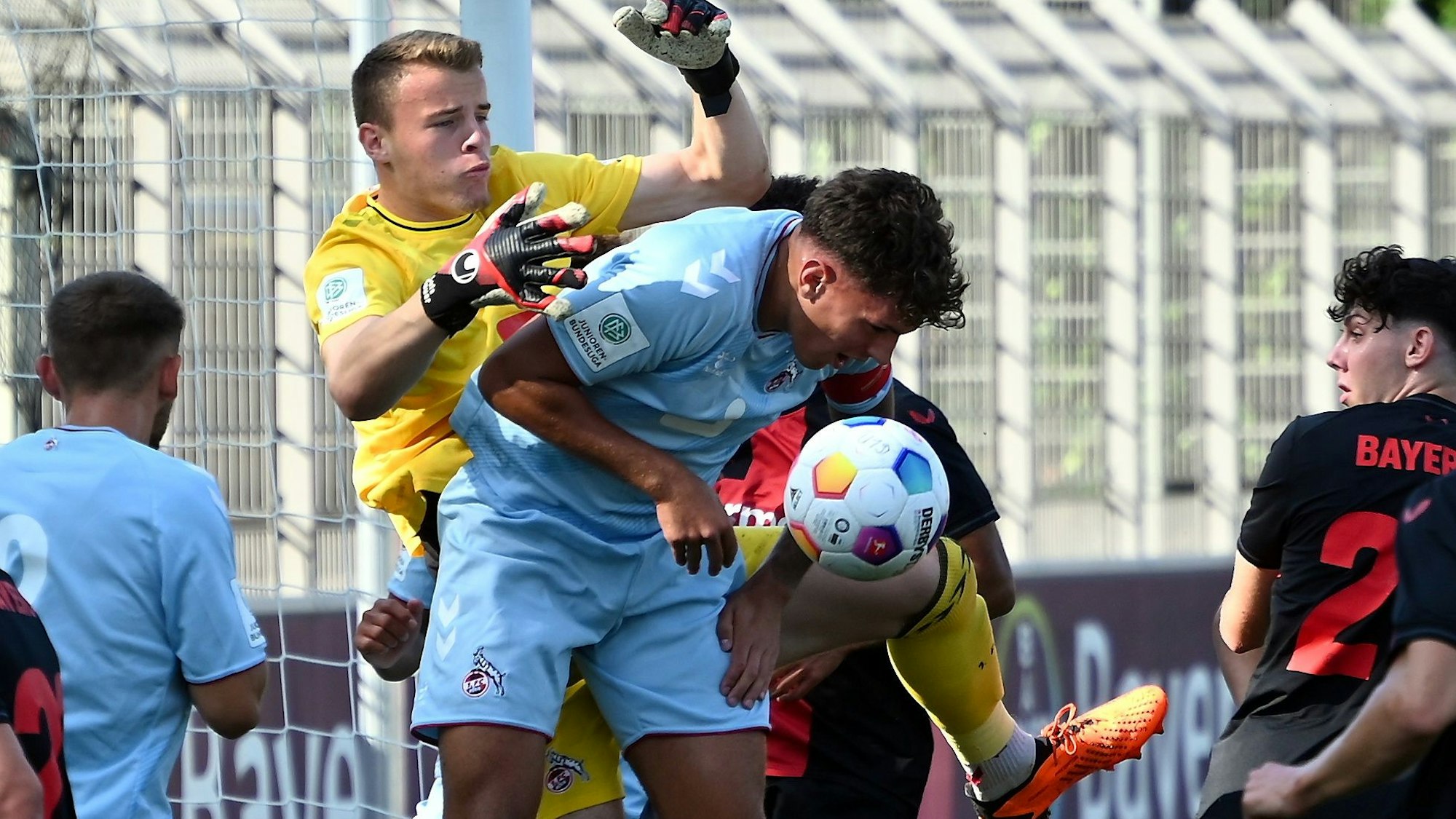 16.09.2023, Fussball-U19-Bayer 04 Leverkusen-1.FC köln
mitte: Julian Pauli (Köln)
TW: Luis Hauer (Köln)
Foto: Uli Herhaus