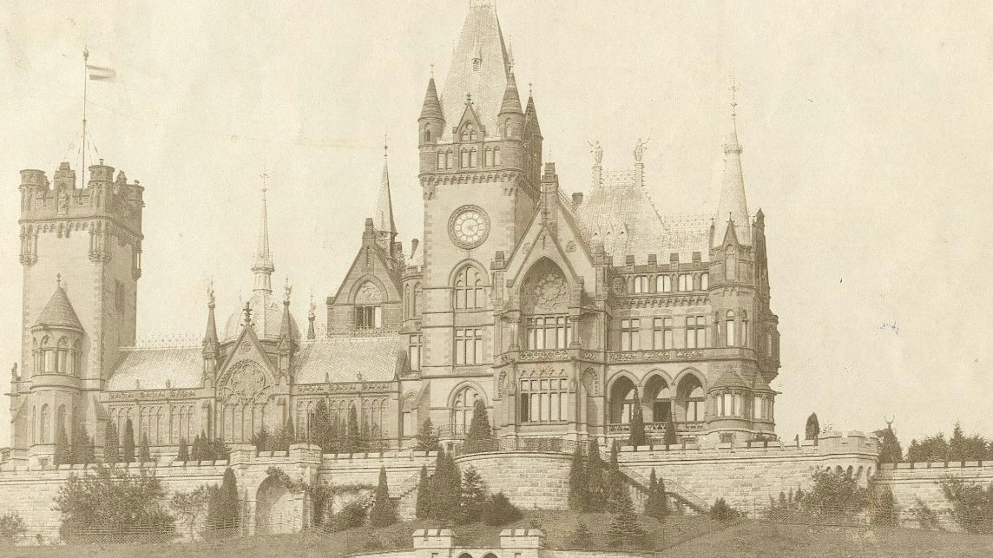 Eine Zeichnung von Schloss Drachenburg