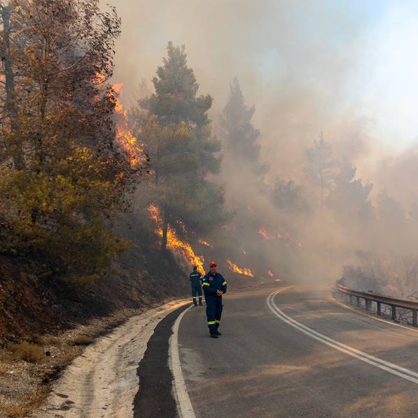 Feuerwehrleute in Griechenland kämpfen gegen ein Großfeuer nördlich der Hauptstadt Athen.