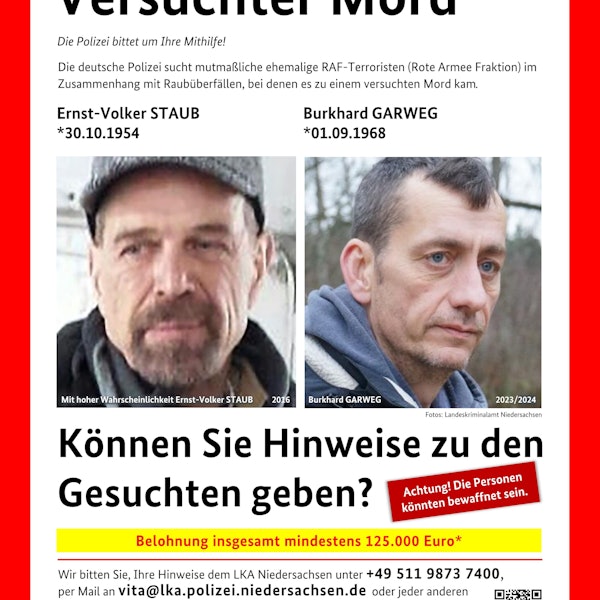 Fahndung nach Ernst-Volker Staub und Burkhard Garweg (Plakat des LKA Niedersachen)