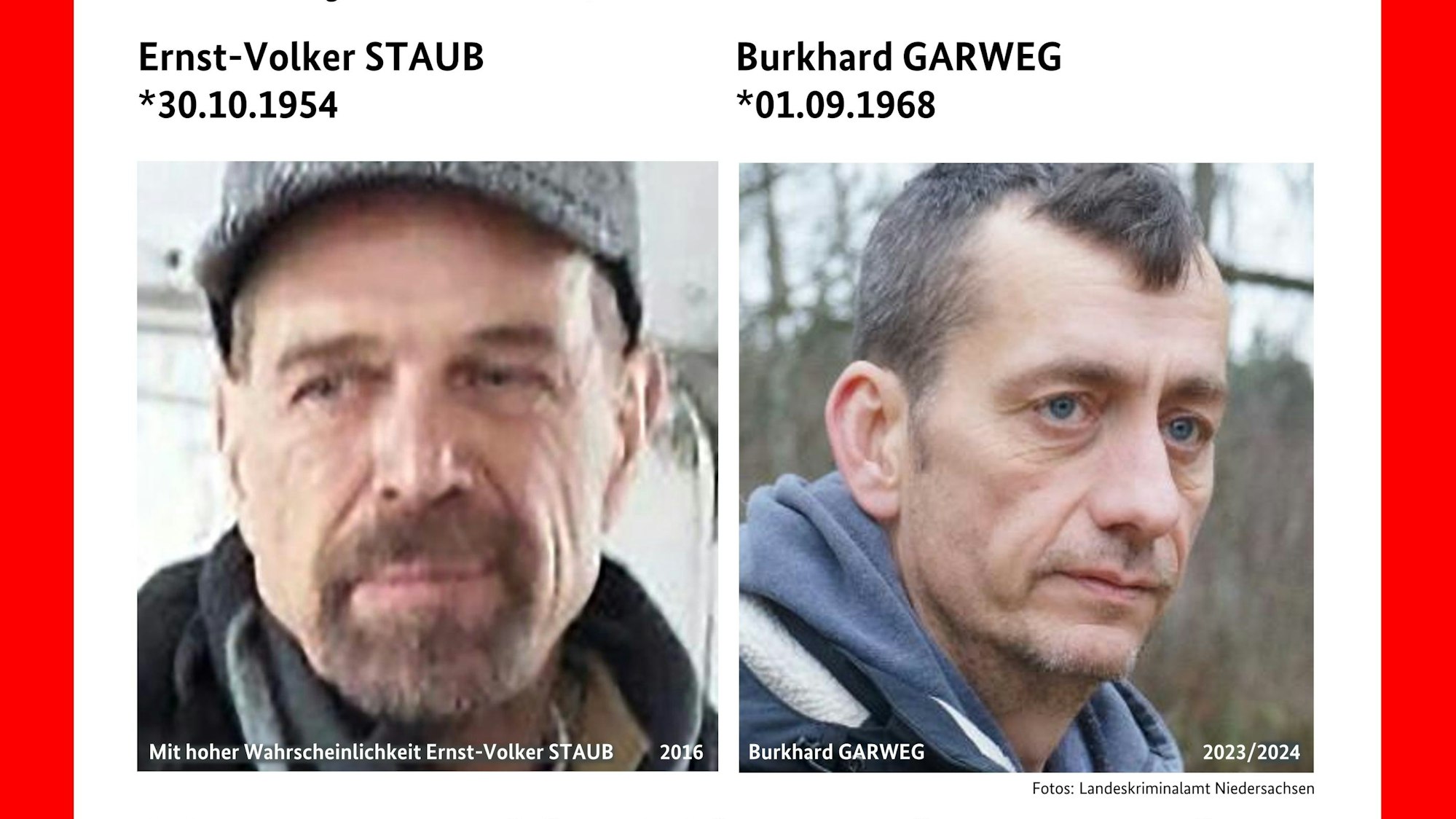 Fahndung nach Ernst-Volker Staub und Burkhard Garweg (Plakat des LKA Niedersachen)