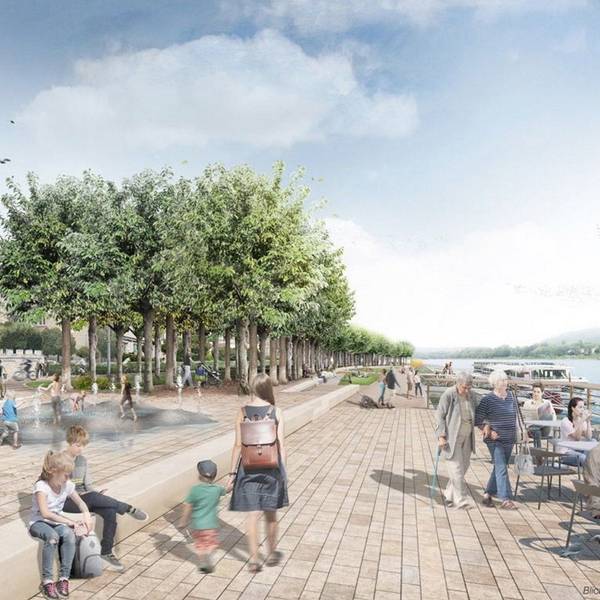 Eine Visualisierung der künftigen Rheinpromenade.