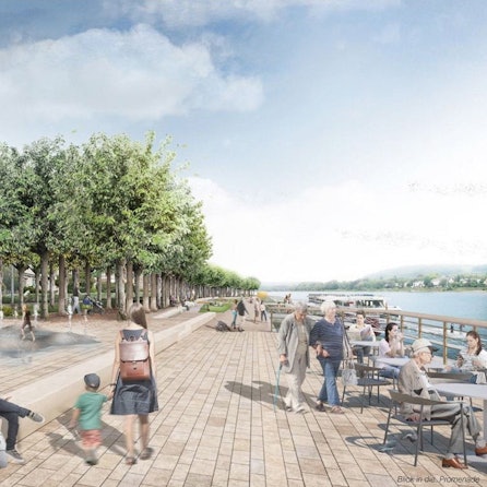 Eine Visualisierung zeigt die künftige Rheinpromenade im Entwurf.