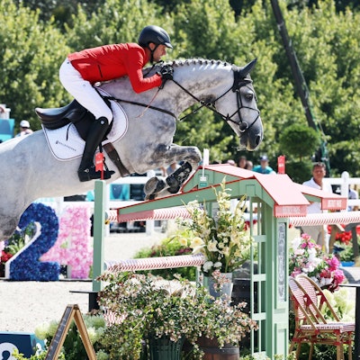 Olympiasieger Christian Kukuk auf seinem Pferd Checker waehrend der Springpruefung bei den Olympischen Sommerspielen in Paris.