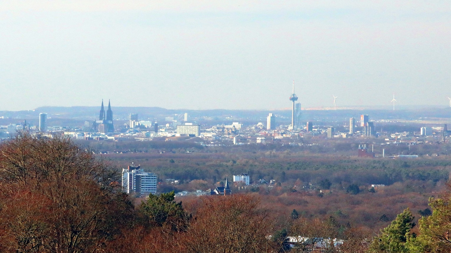 Ausblick zum Abschluss vom Bensberger Stadtgarten über die Kölner Bucht.