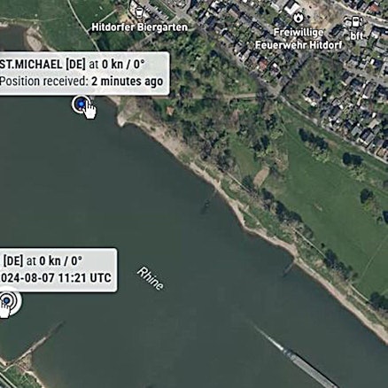 Auf marinetraffic.com wird die Fritz Middelanis noch in Hitdorf gezeigt. . Foto: Ralf Krieger