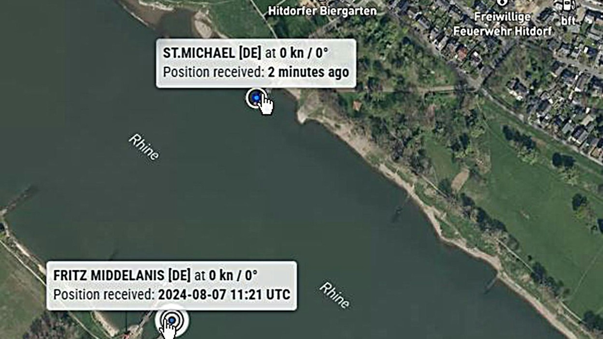 Auf marinetraffic.com wird die Fritz Middelanis noch in Hitdorf gezeigt. . Foto: Ralf Krieger