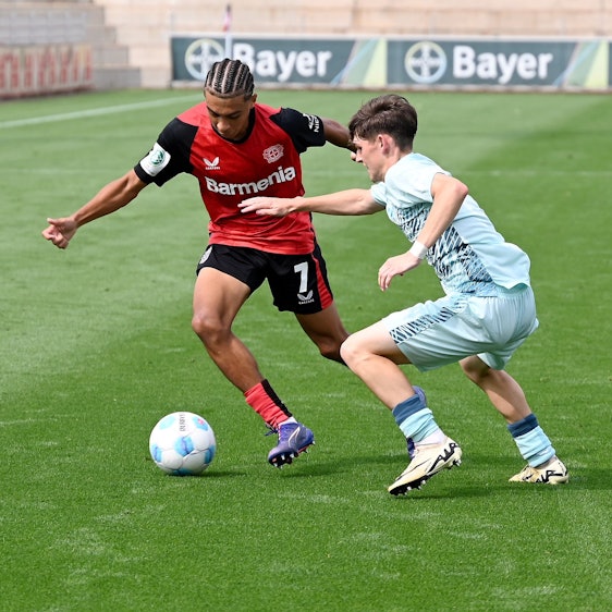 18.08.2024, Fussball A-Jug Bayer 04 - Kaiserslautern
links: Montrell Amara Culbreath (Bayer)
Foto: Uli Herhaus