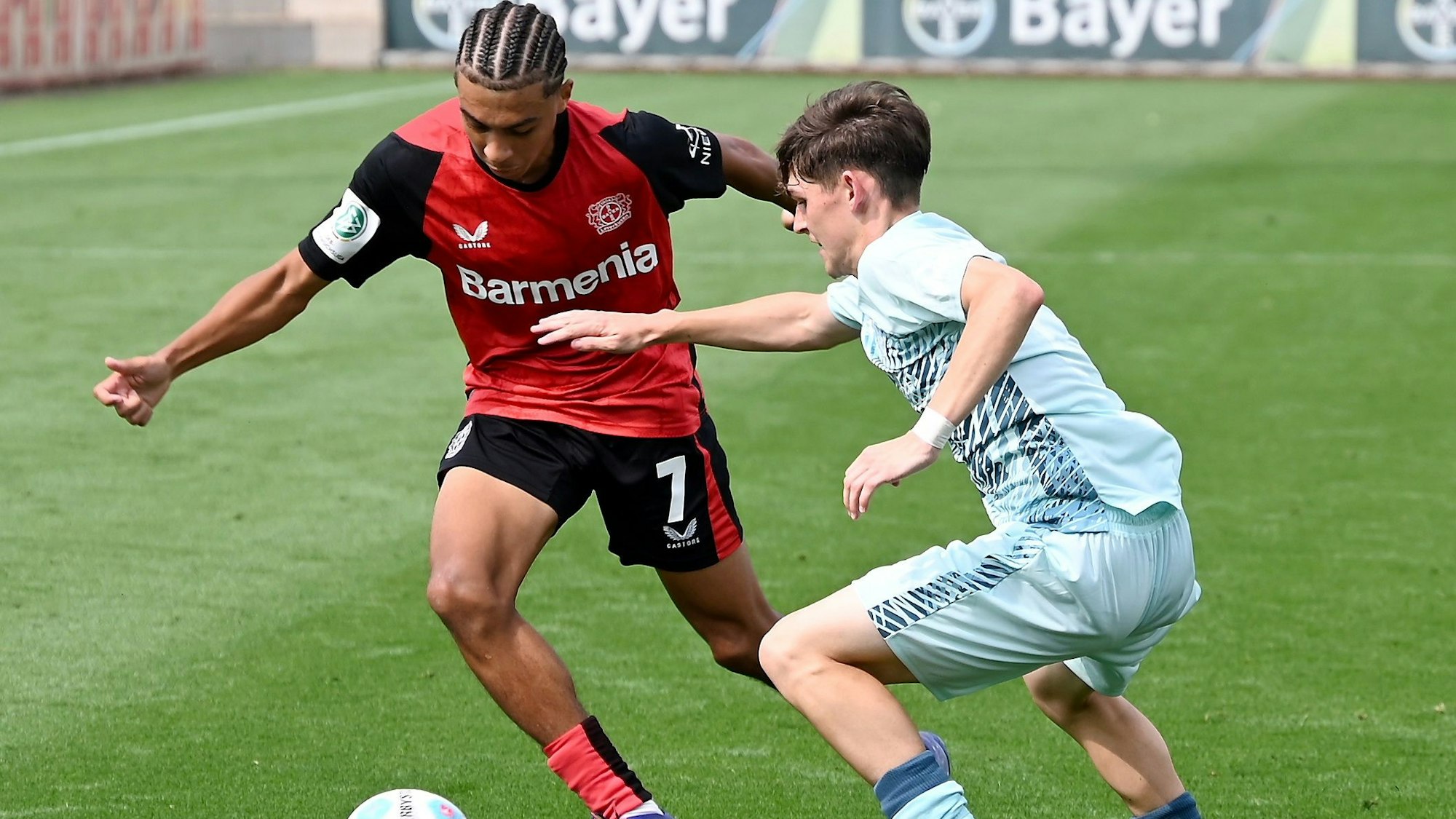 18.08.2024, Fussball A-Jug Bayer 04 - Kaiserslautern
links: Montrell Amara Culbreath (Bayer)
Foto: Uli Herhaus