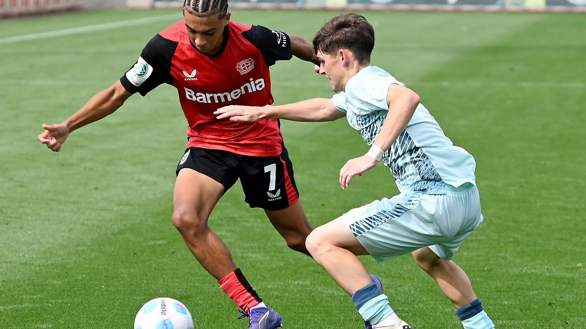 18.08.2024, Fussball A-Jug Bayer 04 - Kaiserslautern
links: Montrell Amara Culbreath (Bayer)
Foto: Uli Herhaus