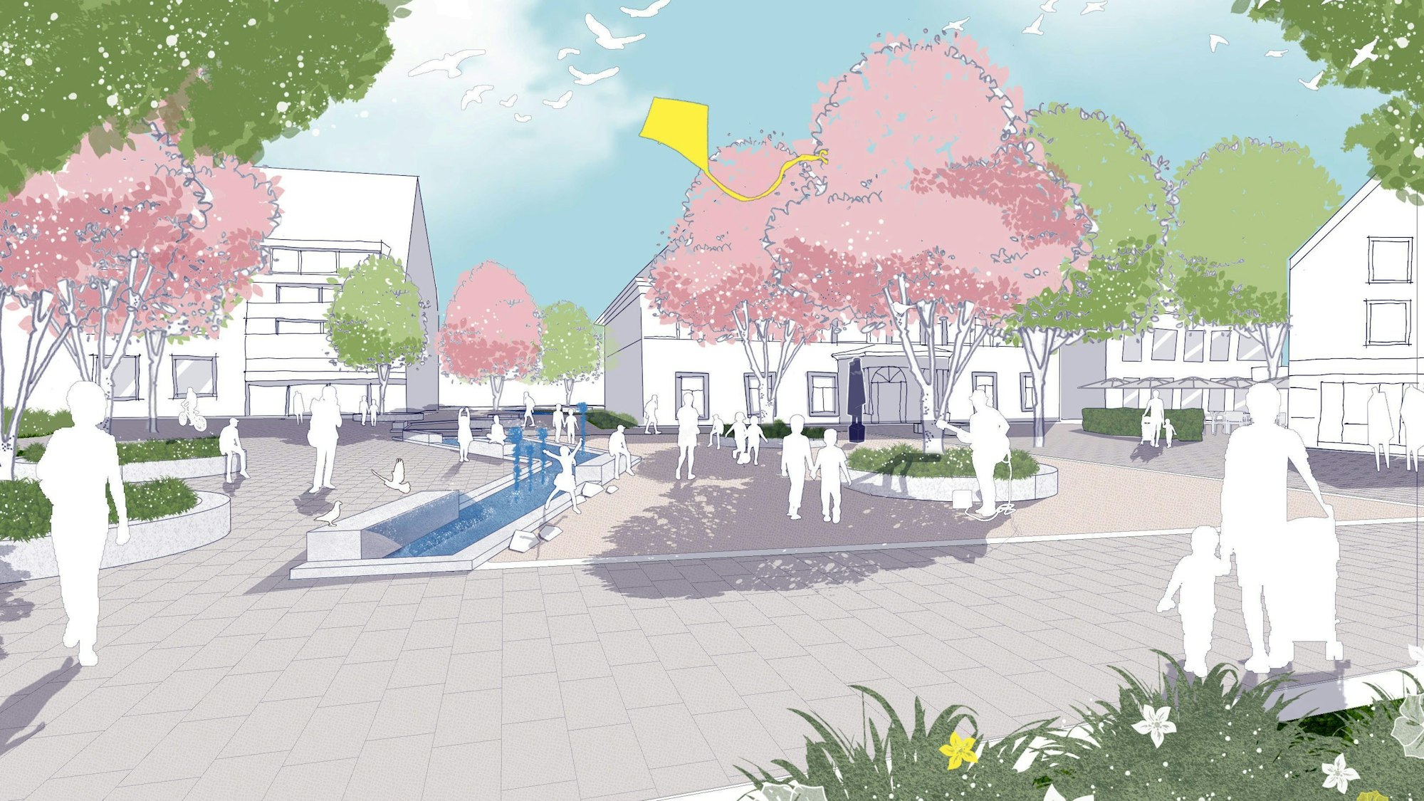 Die Grafik zeigt eine mögliche künftige Gestaltung des Ortskerns von Marienheide.