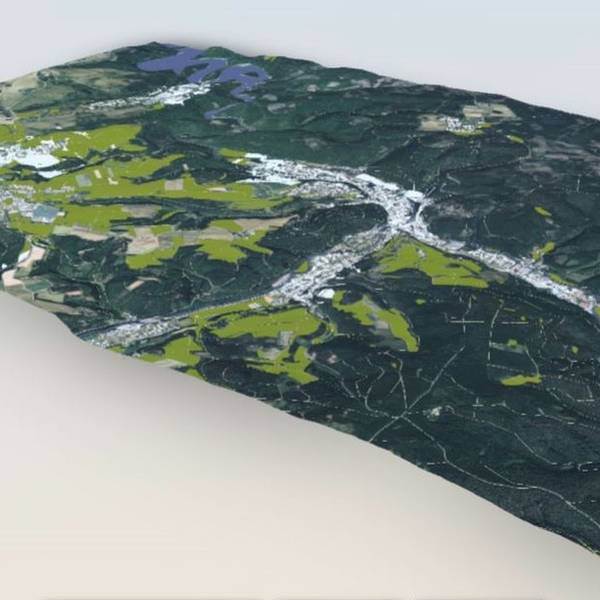 Blick auf die digitale Ansicht von Gemünd mit dem Urftsee.