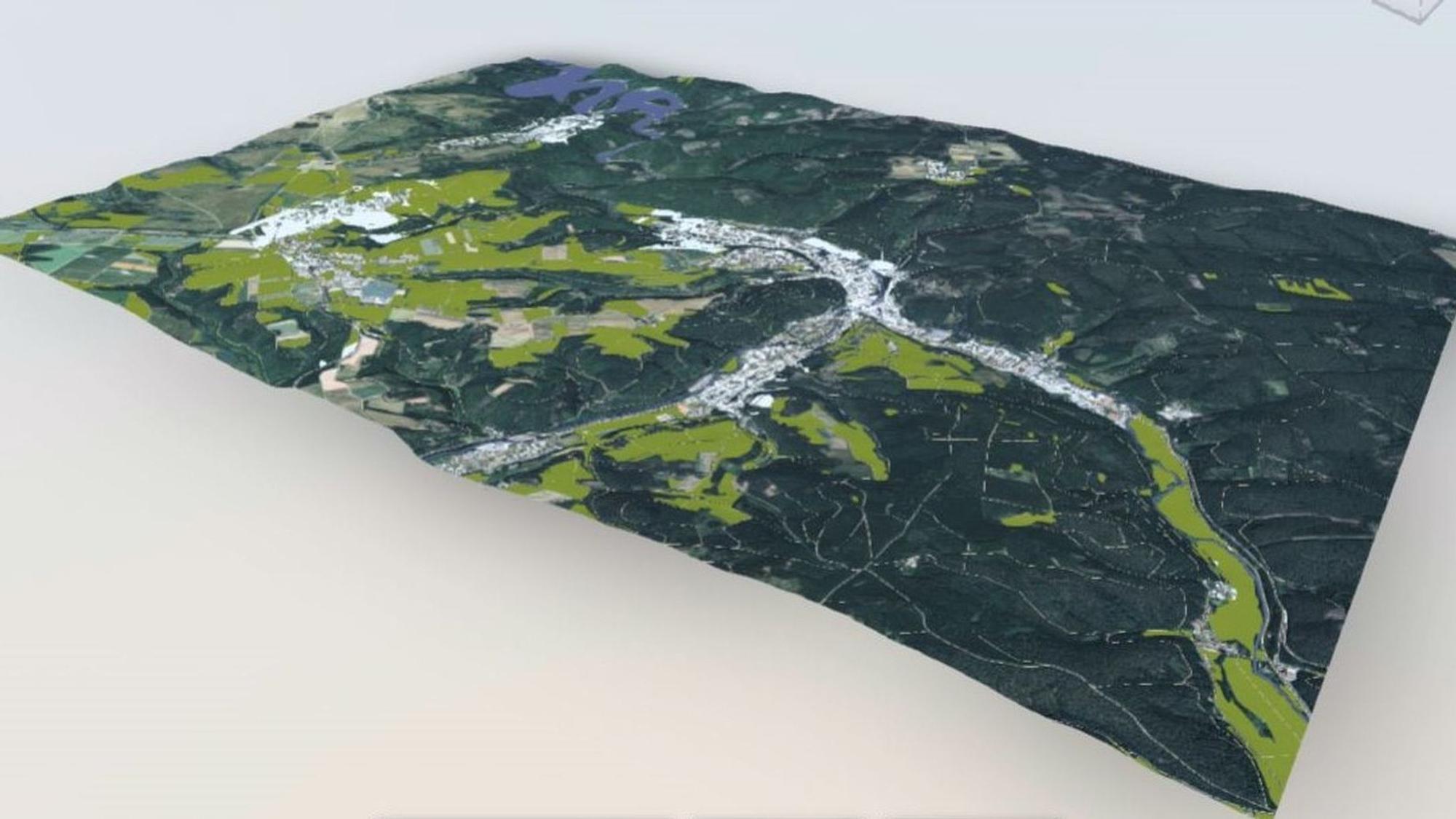 Blick auf die digitale Ansicht von Gemünd mit dem Urftsee.