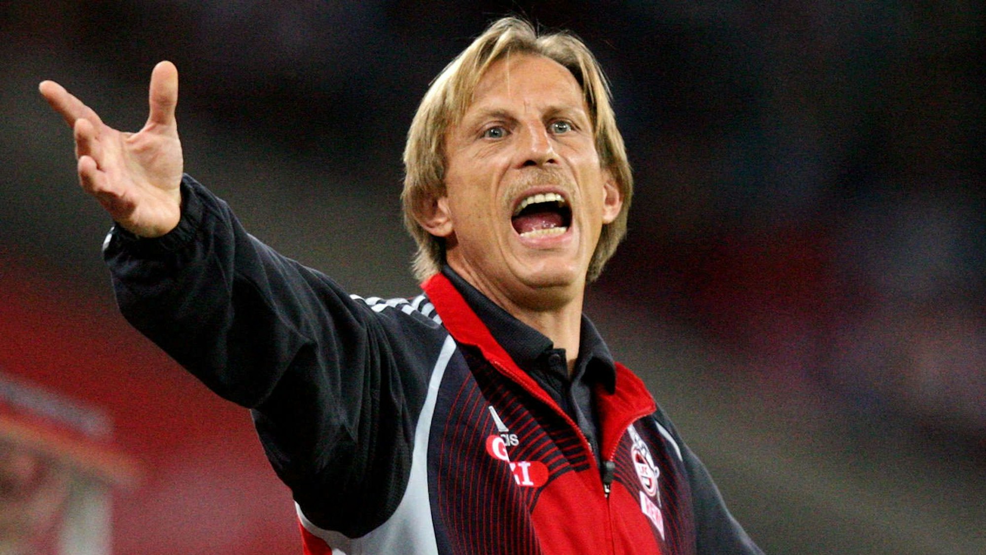 Kölns Trainer Christoph Daum gestikuliert an der Seitenlinie.