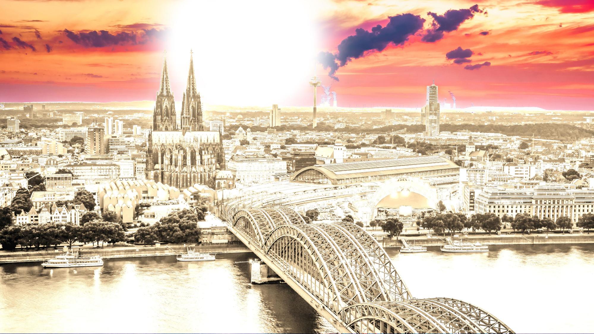 Die brütende Stadt unter gleißender Sonne: Wenn's ganz schlimmt kommt, gibt es Ende des Jahrhunderts jährlich bis zu fünf Hitzewellen in Köln.