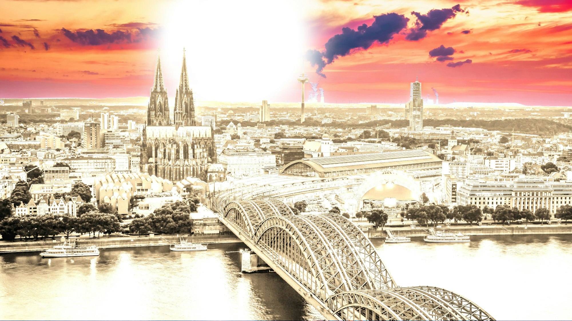 Die brütende Stadt unter gleißender Sonne: Wenn's ganz schlimmt kommt, gibt es Ende des Jahrhunderts jährlich bis zu fünf Hitzewellen in Köln.
