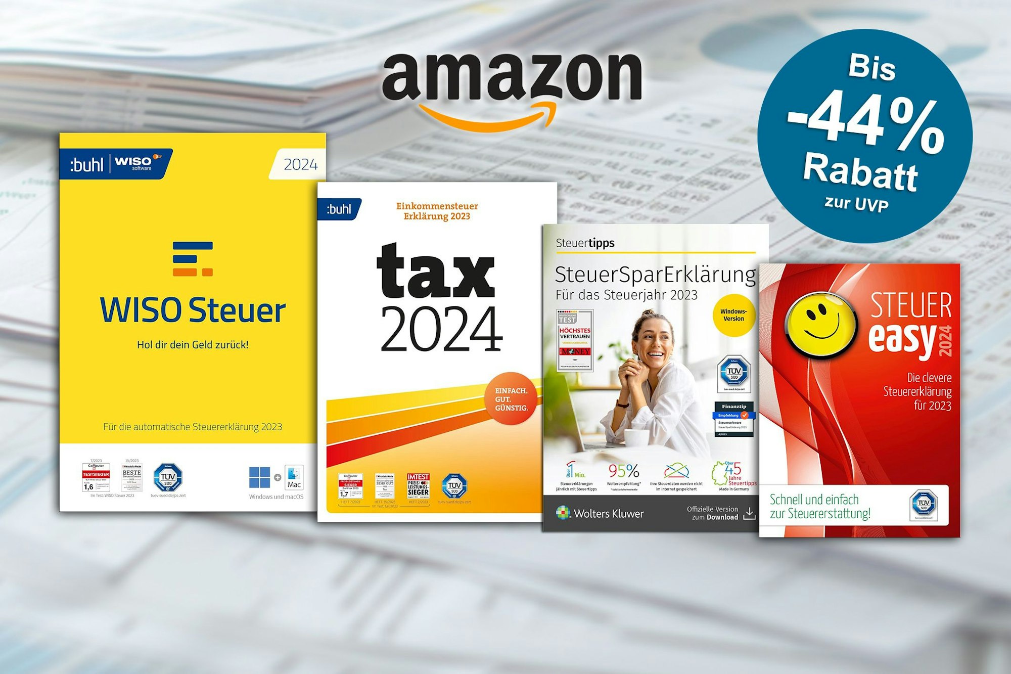 Steuersoftware vor einem Hintergrund angeordnet, der Blätterstapel mit Zahlenlisten zeigt