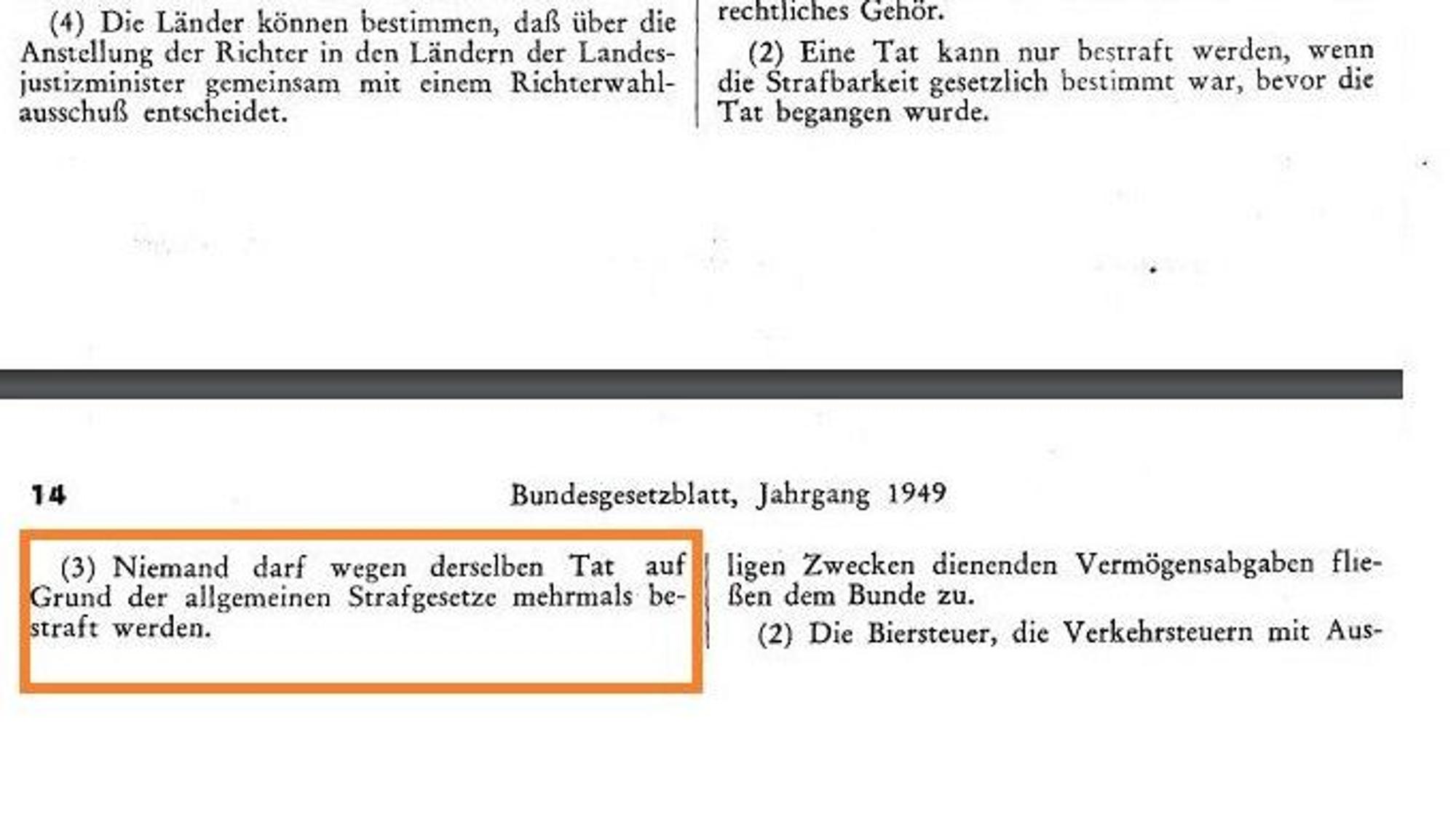 Das Grundgesetz in seiner ursprünglichen Form, Collage der Seiten 1, 13 und 14 des Bundesgesetzblattes Nr.1 vom 23.5.1949.