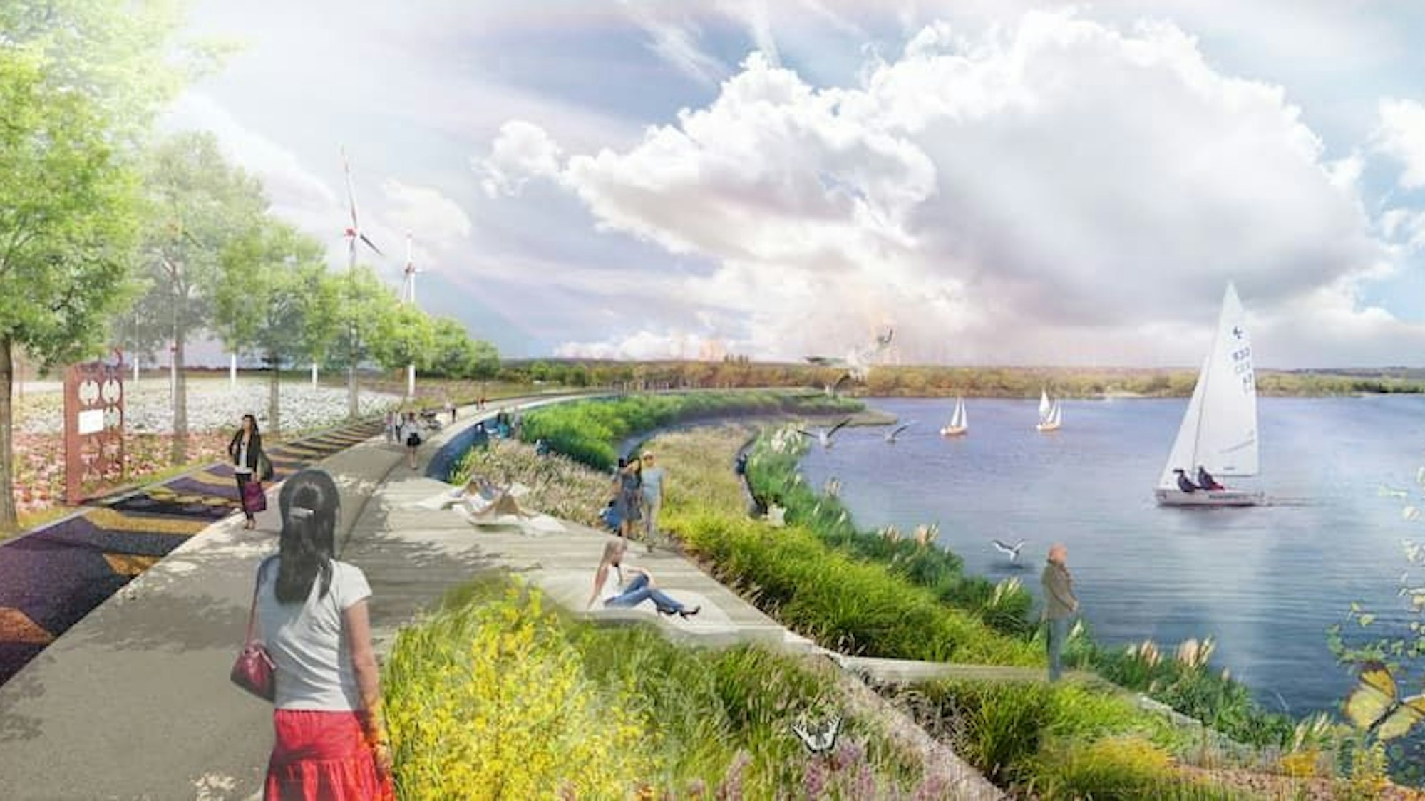 So soll es in Jahrzehnten im Tagebau Garzweiler aussehen: Ab dem Jahr 2030 werden die Kohle-Löcher mit Rheinwasser gefüllt. Foto: Zweckverband LANDFOLGE Garzweiler