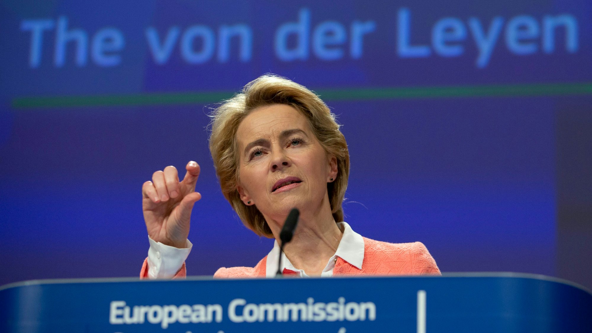 File - Incoming European Commission President Ursula von der Leyen addresses a media conference at EU headquarters in Brussels, Tuesday, Sept. 10, 2019. (AP Photo/Virginia Mayo, File)