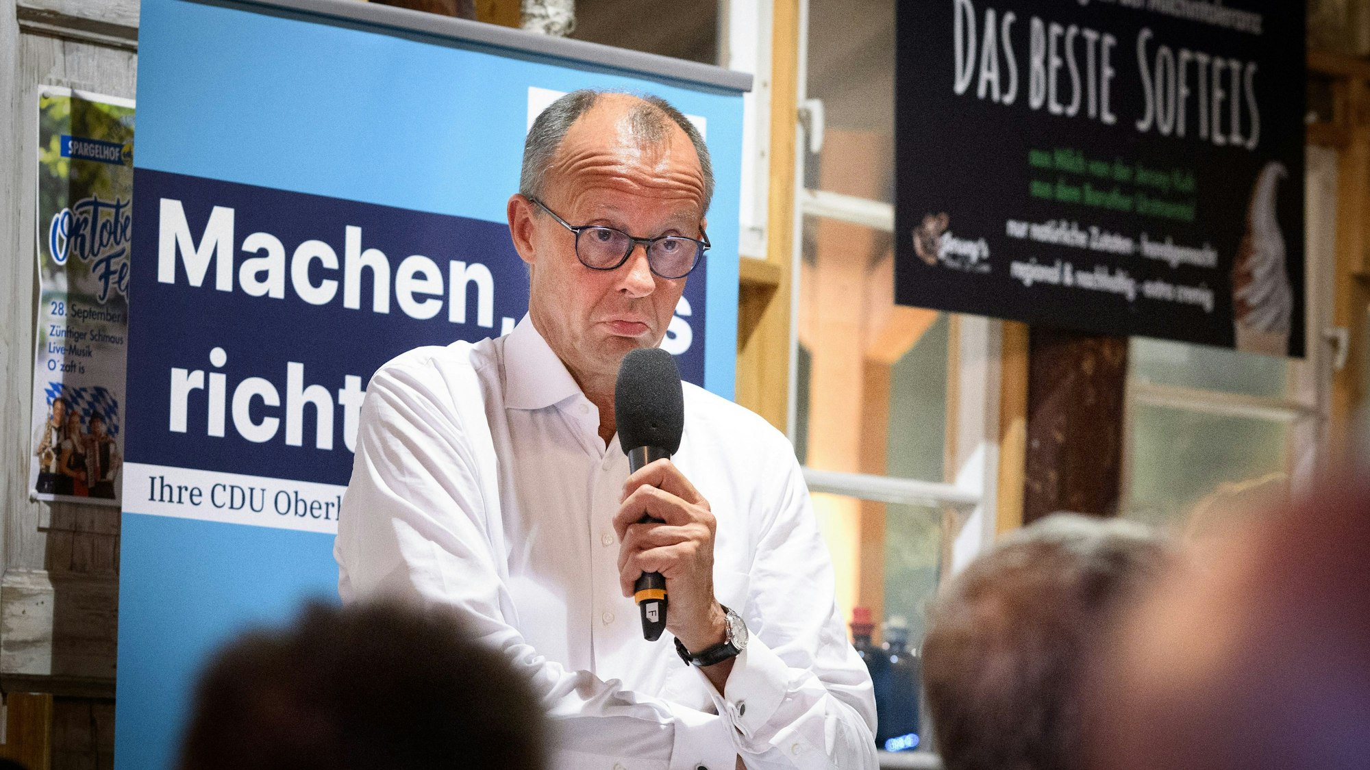 Friedrich Merz, Vorsitzender der CDU, spricht am Dienstag (4. September) bei einer Wahlkampfveranstaltung Kremmen.