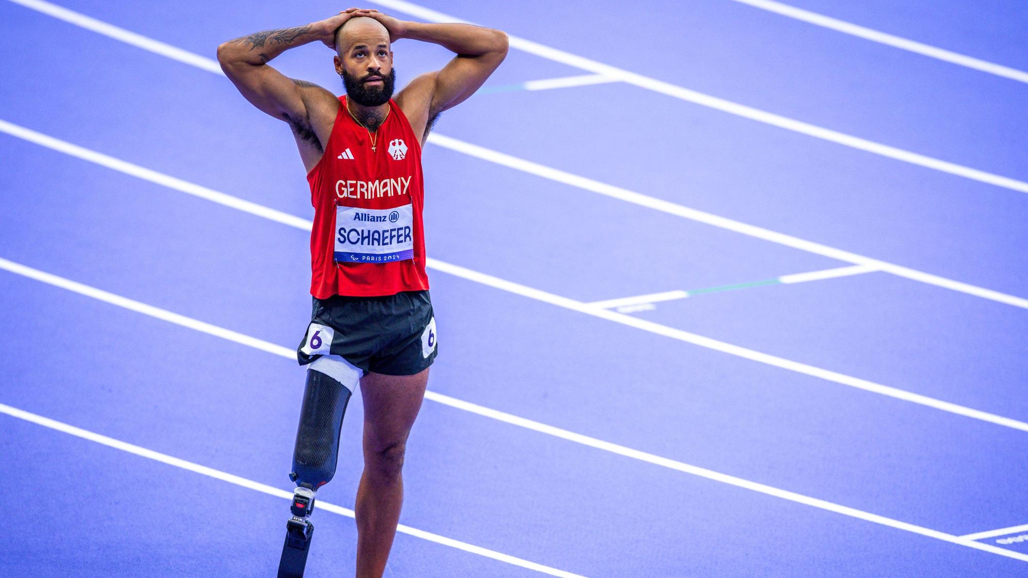 Leon Schäfer aus Deutschland reagiert auf seinen knappen vierten Platz.