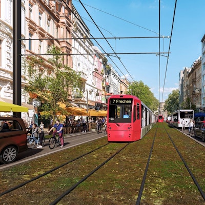 Die CDU-Fraktion hat vier neue Visualisierungen der oberirdischen Variante und der Tunnellösung für die Ost-West-Achse erstellen lassen. Hier im Bild: Aachener Straße in oberirdischer Variante.