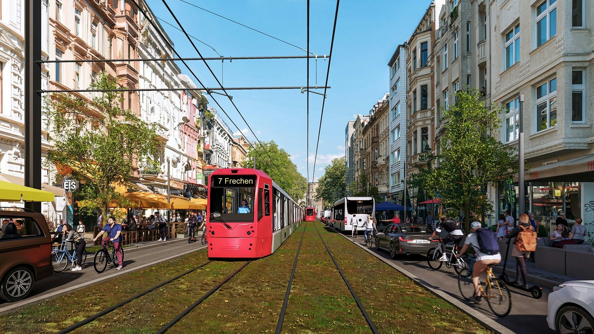 Visualisierung der CDU-Fraktion: Die Aachener Straße im Fall eines oberirdischen Ausbaus der Ost-West-Achse.