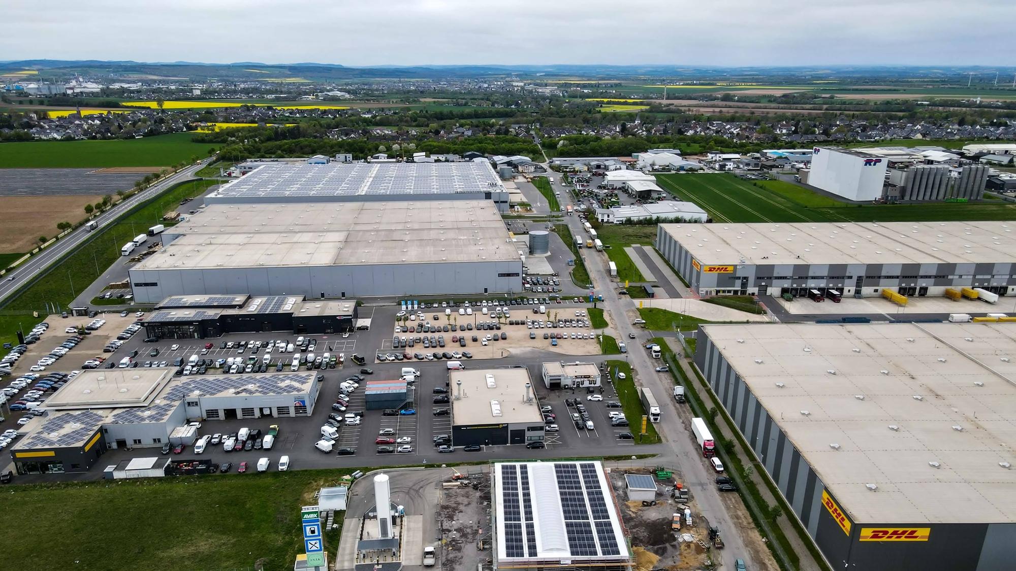 Das Industriegebiet, aus der Luft fotografiert.