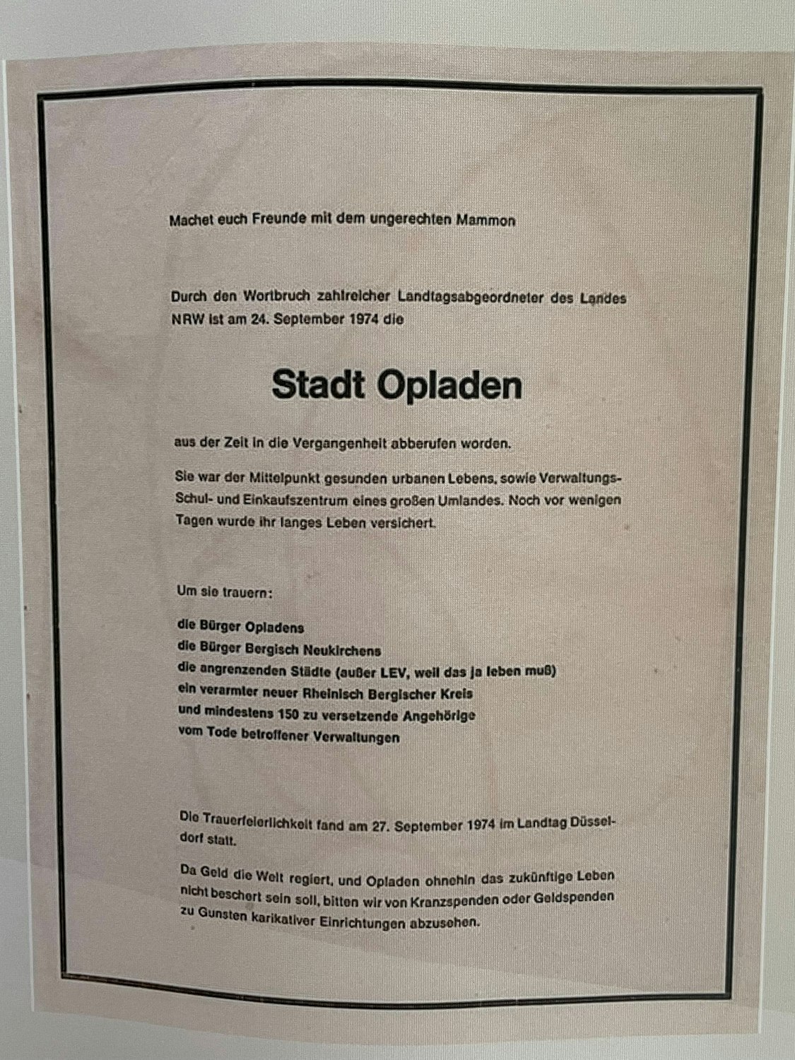 Die Eingemeindung nach Leverkusen fiel vielen Opladenern nicht leicht.Niklas Pinner