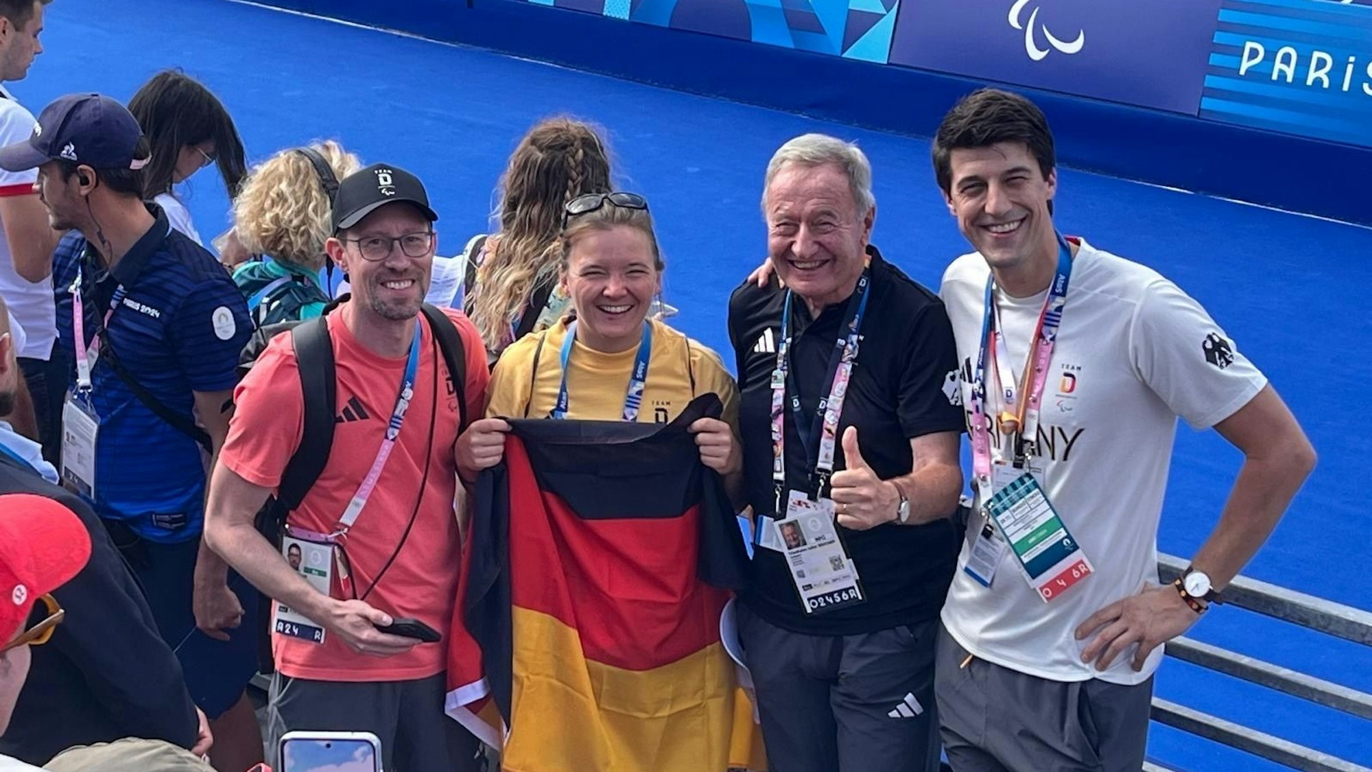 Kevin Müller, Katharina Eimermacher, Friedhelm Julius Beucher und Michael Nordhaus (von links).