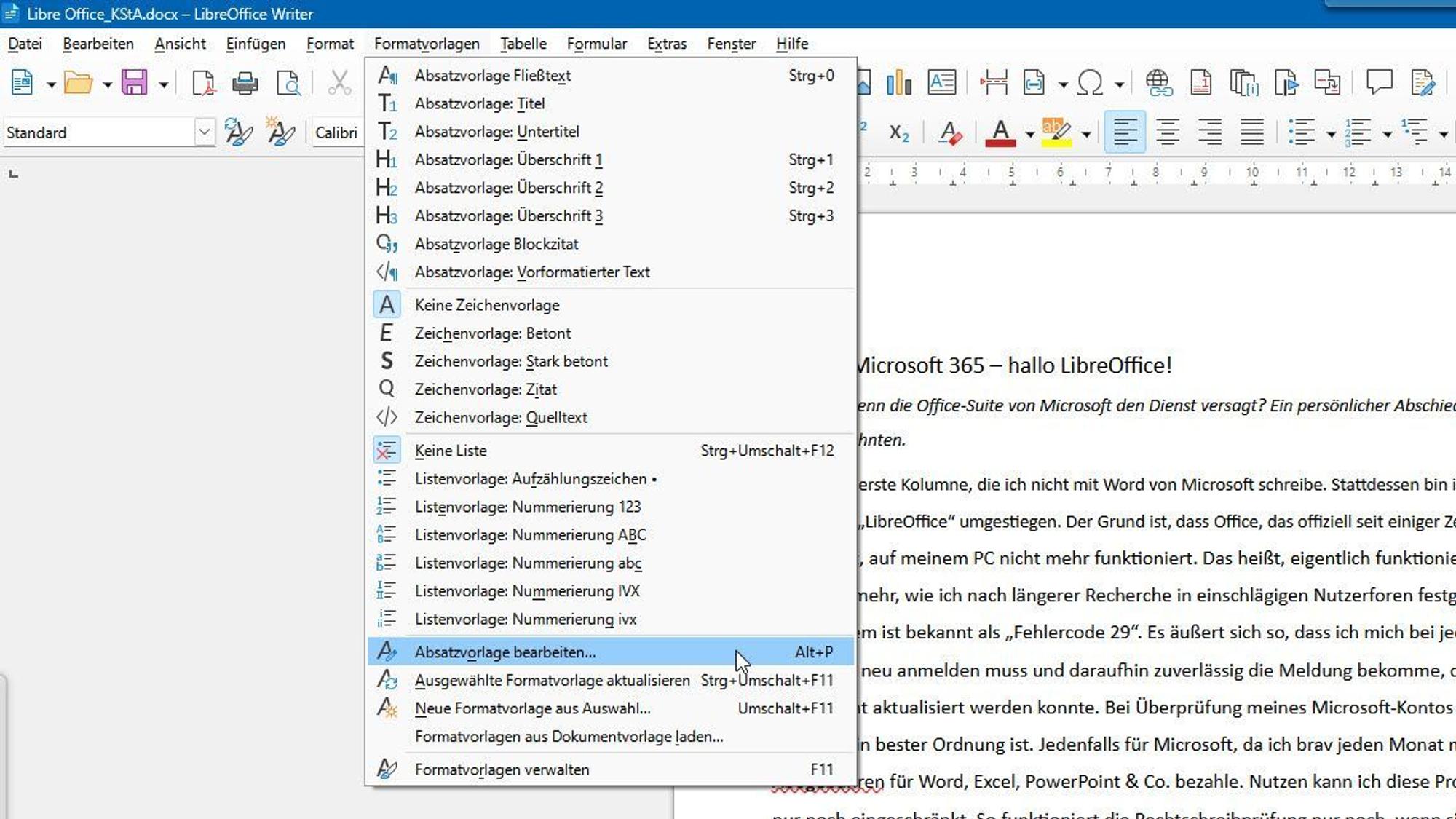 Screenshot von LibreOffice