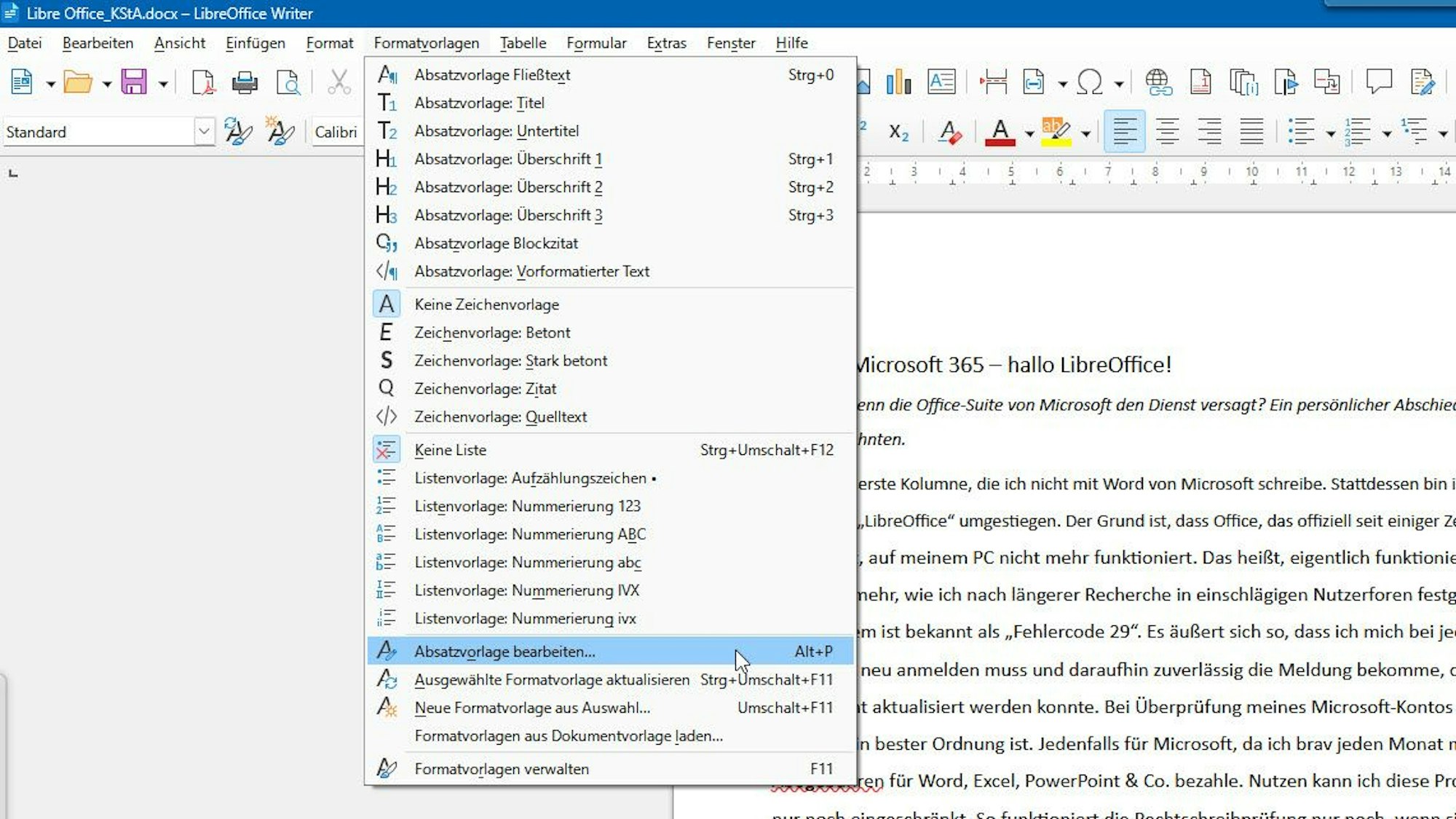 Screenshot von LibreOffice