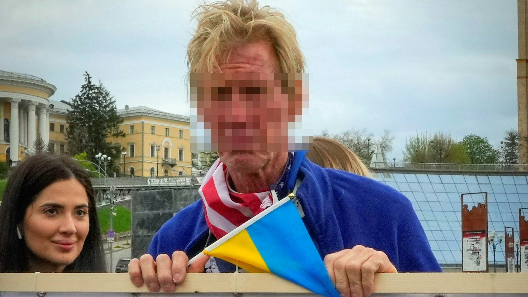 Ryan Wesley Routh takes part in a rally in central Kyiv, Ukraine, Saturday, April 30, 2022. (AP Photo/Efrem Lukatsky)