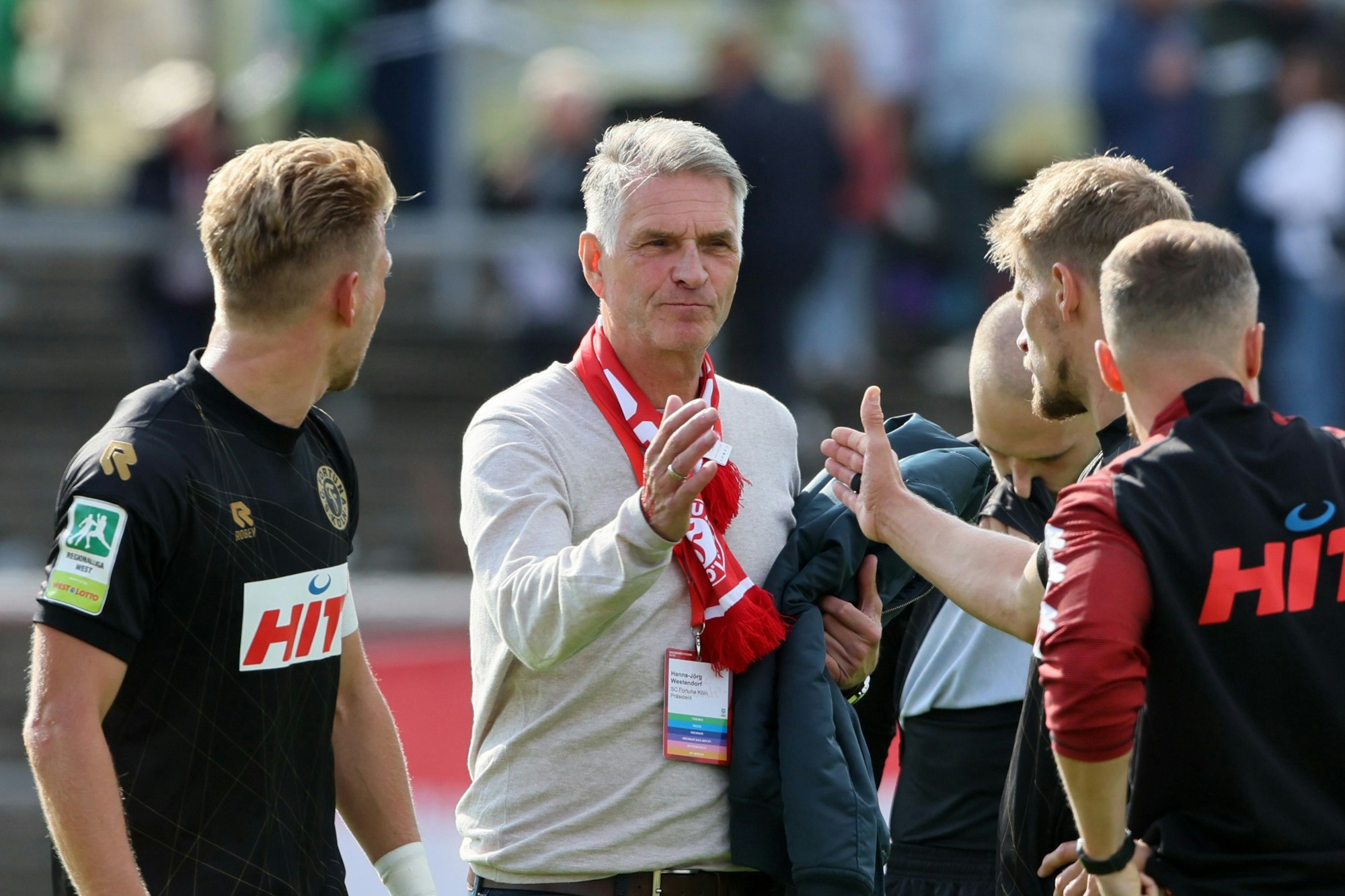 SC Fortuna Köln vs. MSV Duisburg, 4.Liga,     
2. von links: Hanns-Jörg Westendorf  (Fortuna), 14.09.2024, Bild: Herbert Bucco