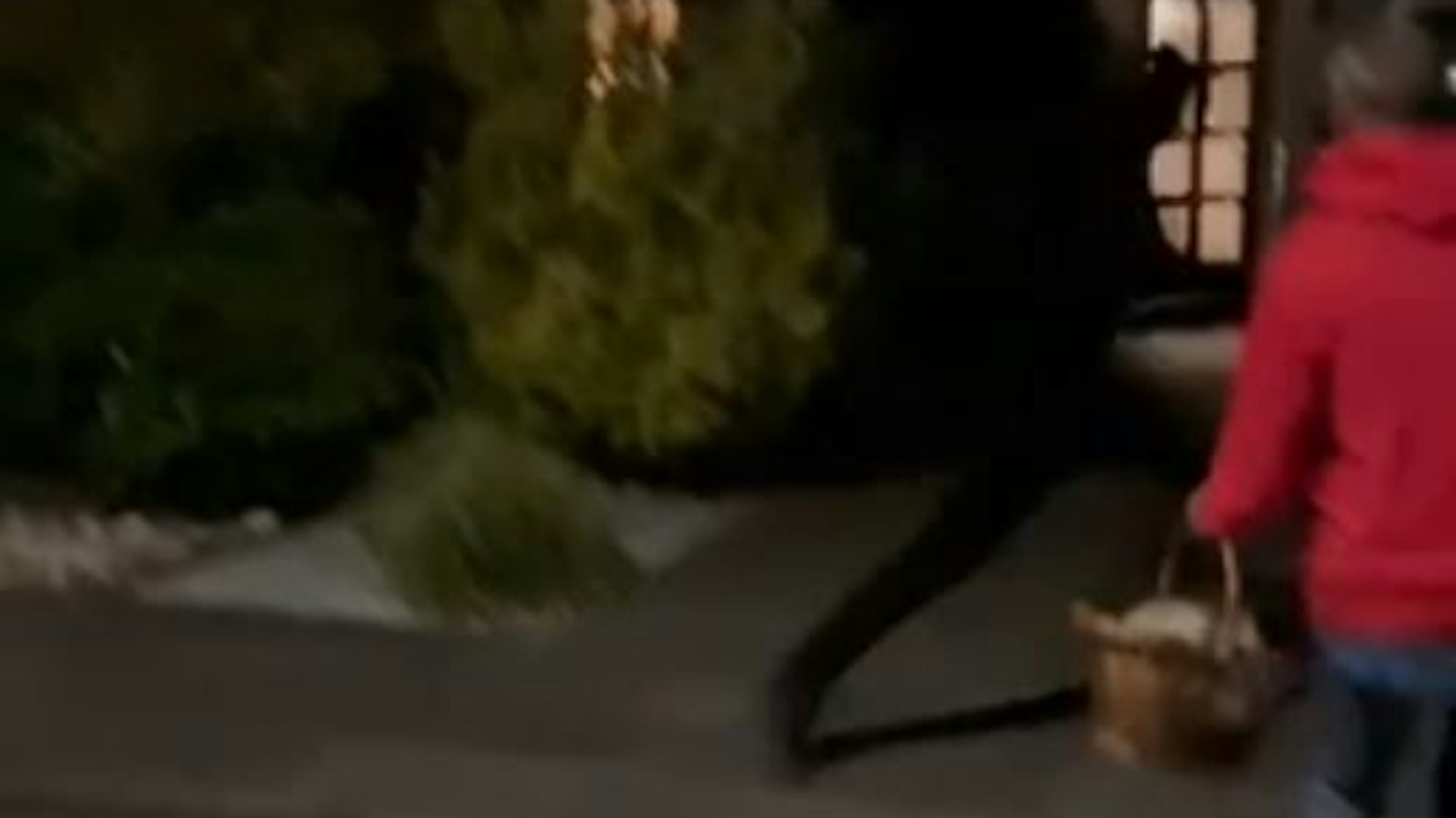 Nach einer Messer-Attacke in Rath-Heumar flüchtet einer der schwarz gekleideten Täter im Sprint davon.