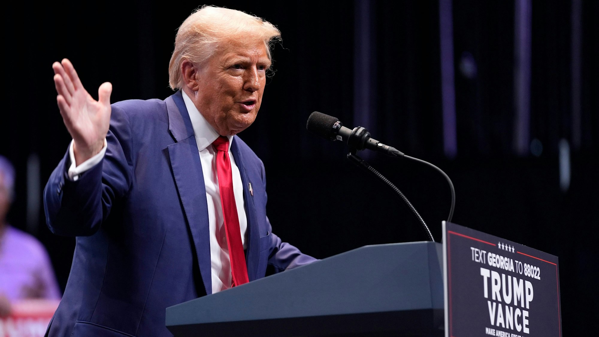 Der republikanische Präsidentschaftskandidat Donald Trump wirbt mit Steuerversprechen um internationale Firmen - darunter auch um deutsche Autobauer.