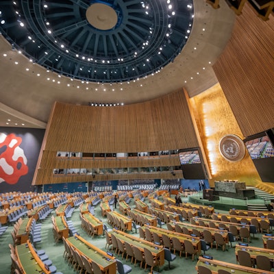 24.09.2024, USA, New York: Übersicht der Halle der Generalversammlung vor Beginn der 79. Generaldebatte der UN-Vollversammlung.