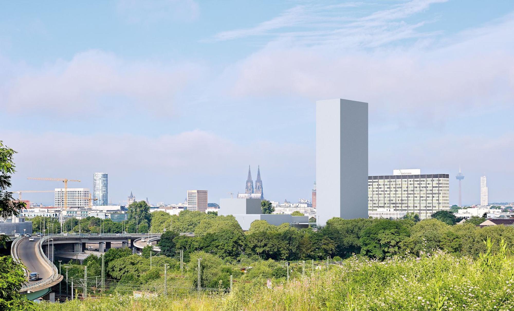 Visualisierung eines Entwurfes für das neue Hochhaus vom Kalkberg aus gesehen