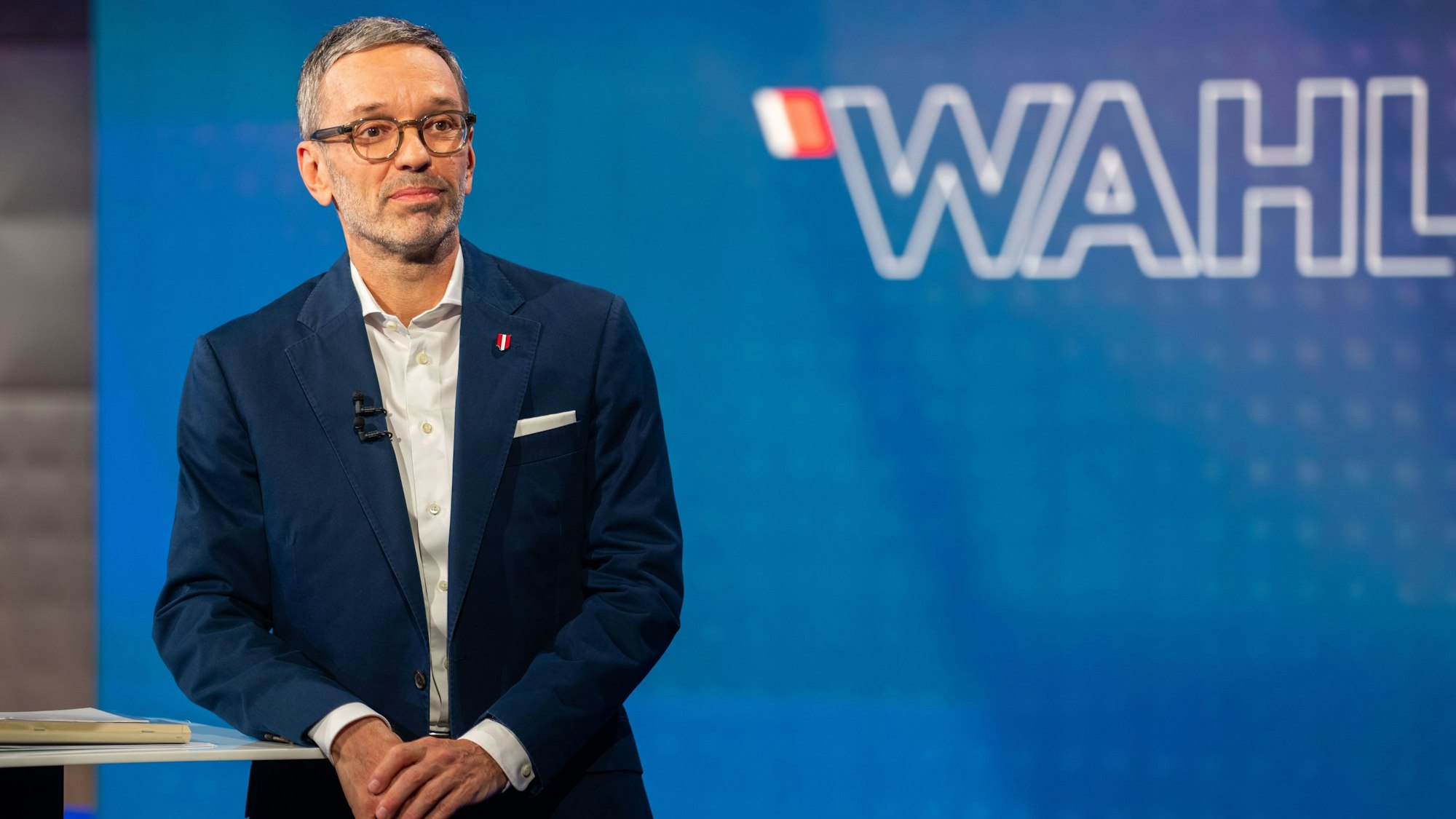 FPÖ-Chef Herbert Kickl aufgenommen im Rahmen eines ORF TV-Duells zwischen Nehammer (ÖVP) und Kickl (FPÖ) in Wien anlässlich der bevorstehenden Nationalratswahl.