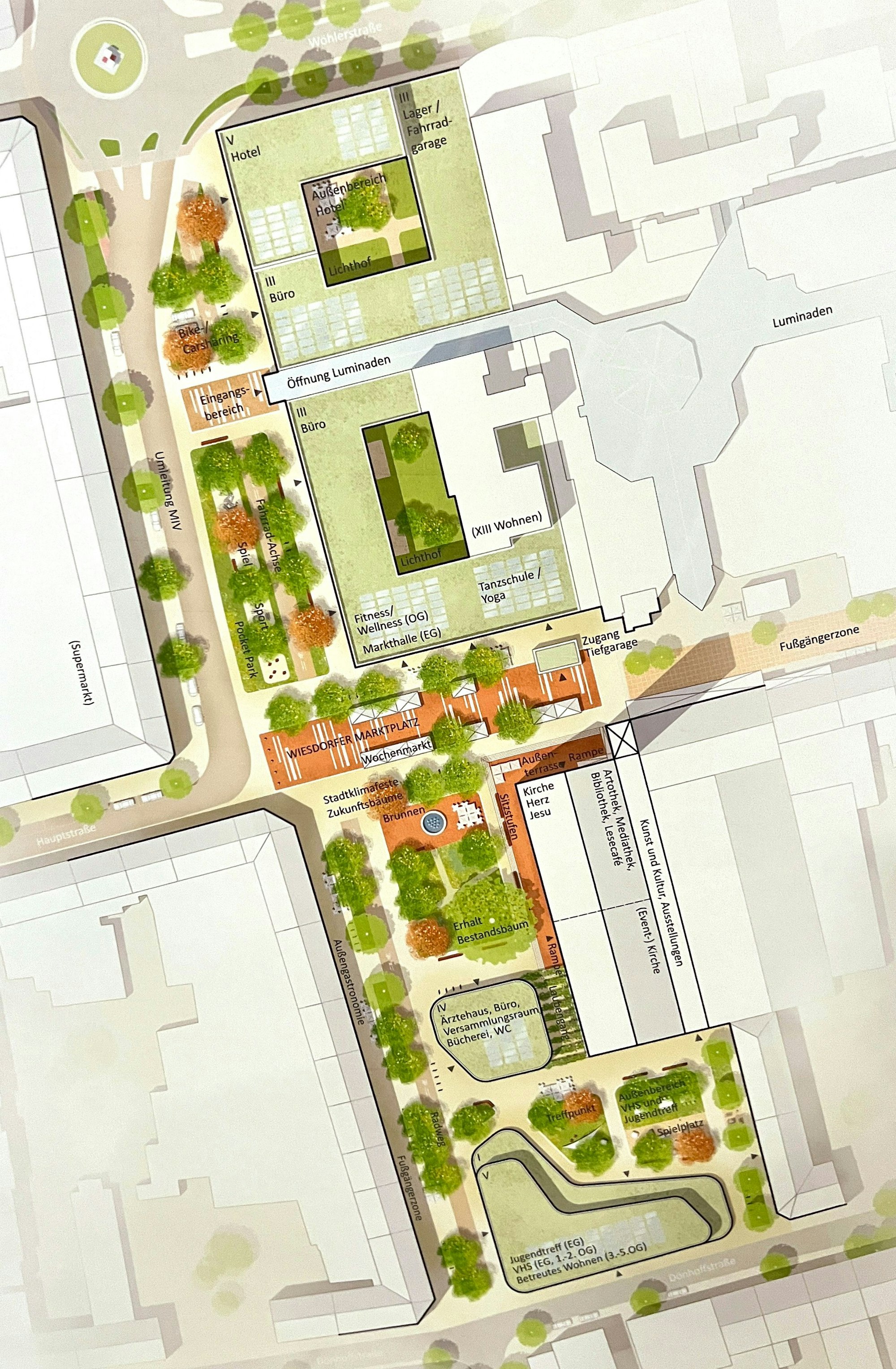 Eine Zeichnung vom Siegerentwurf: Die Pavillons sollen ebenso abgerissen werden, wie der Kaufhof-Balkon. So soll ein neuer Platz entstehen.