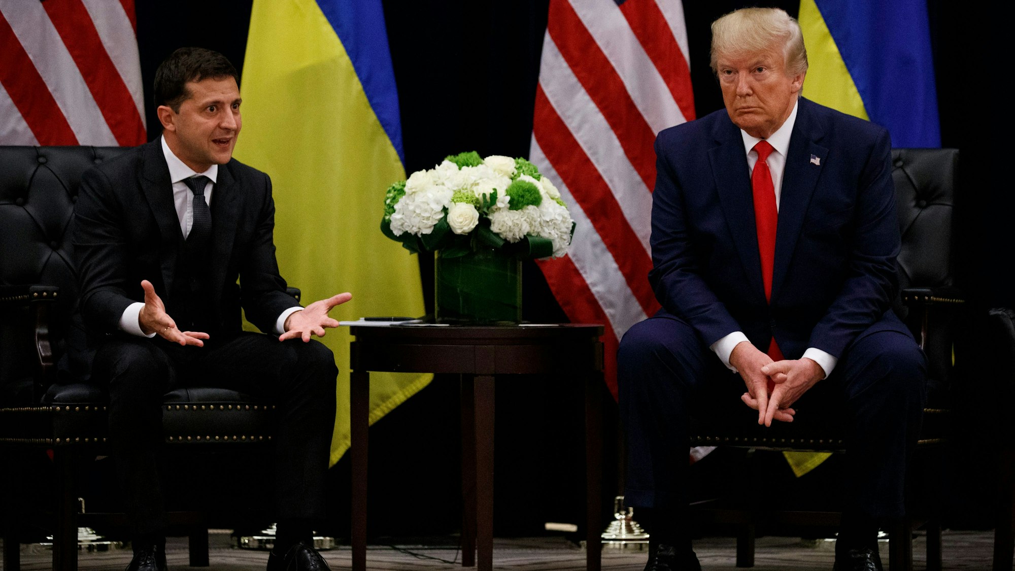 Der damalige US-Präsident Donald Trump trifft den ukrainischen Präsidenten Wolodymyr Selenskyj am Rande der 74. Generalversammlung der Vereinten Nationen im Jahr 2019. Das war noch vor dem Krieg. Das war vor dem Krieg.