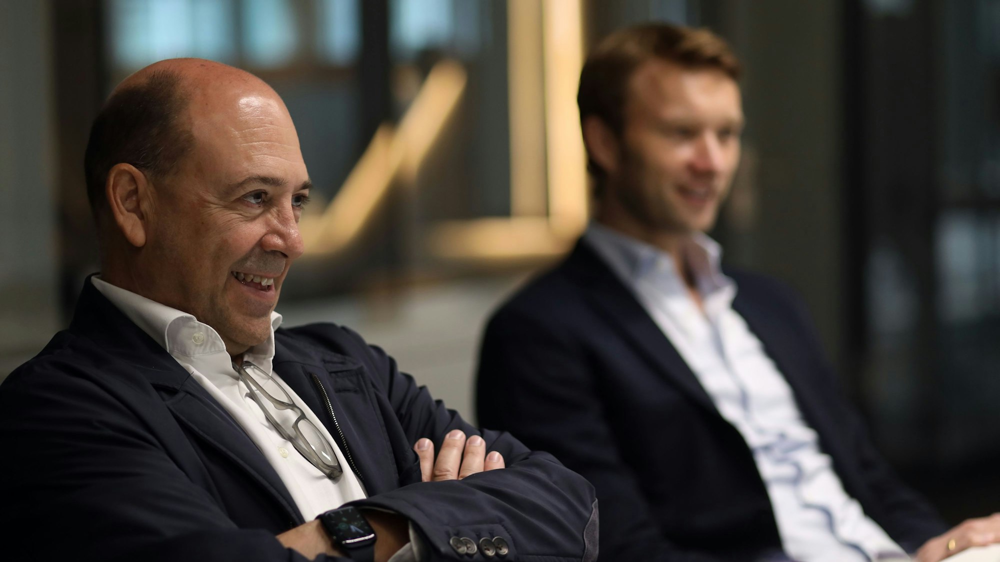 Fernando Carro (links) und Simon Rolfes beim Gesprächstermin im Neven-DuMont-Haus