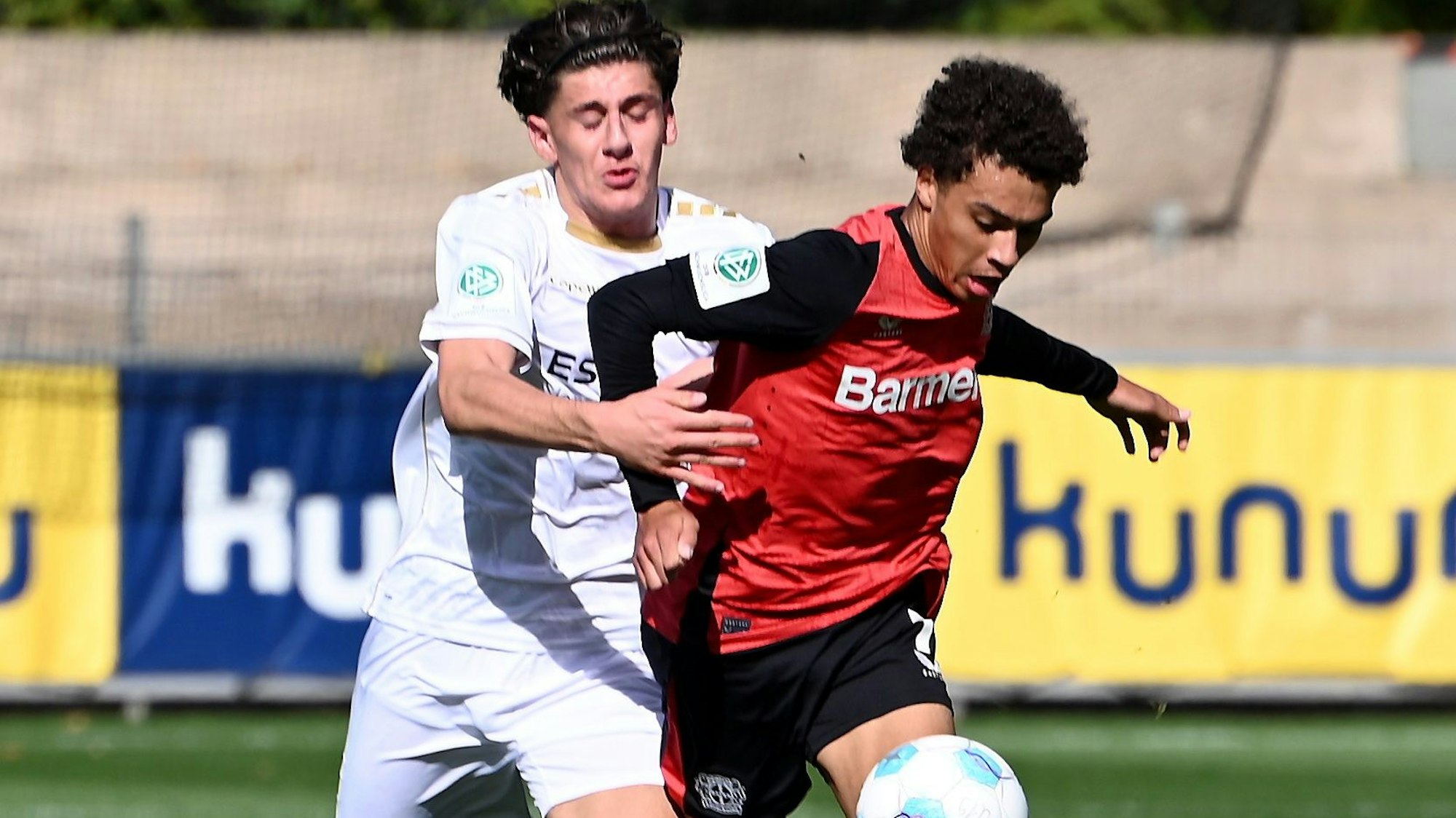 28.09.2024, Fussball-A-Jugend-Bayer 04 - Wiesbaden
rechts: Montrell Culbreath (Bayer)
Foto: Uli Herhaus