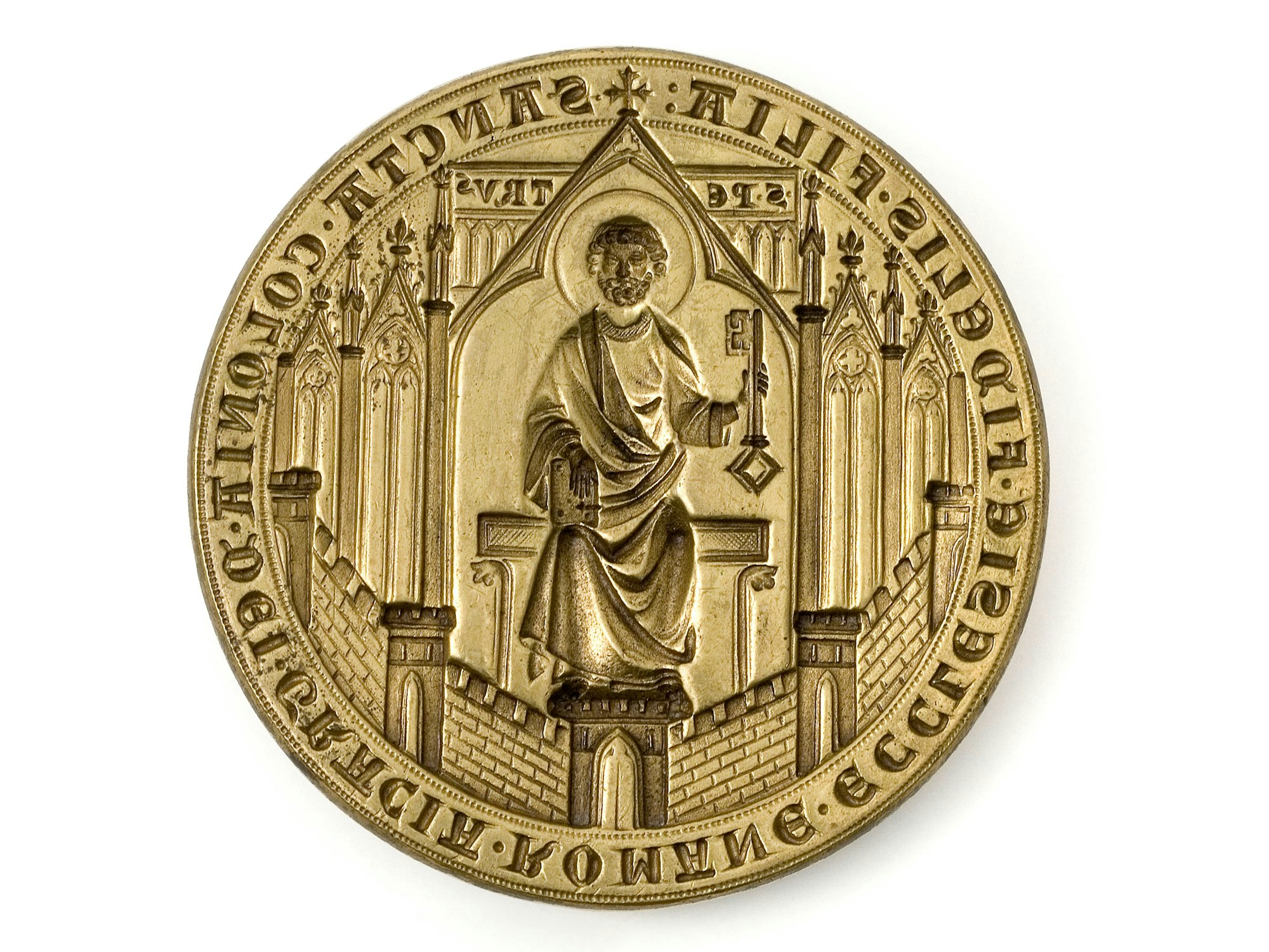 Kölnisches Stadtmuseum, KSM, Typar des großen gotischen Stadtsiegels, InvNr. HM 1888/14a, 1268/1269, Siegelstempel, Messing, Durchmesser: 112 mm, Köln