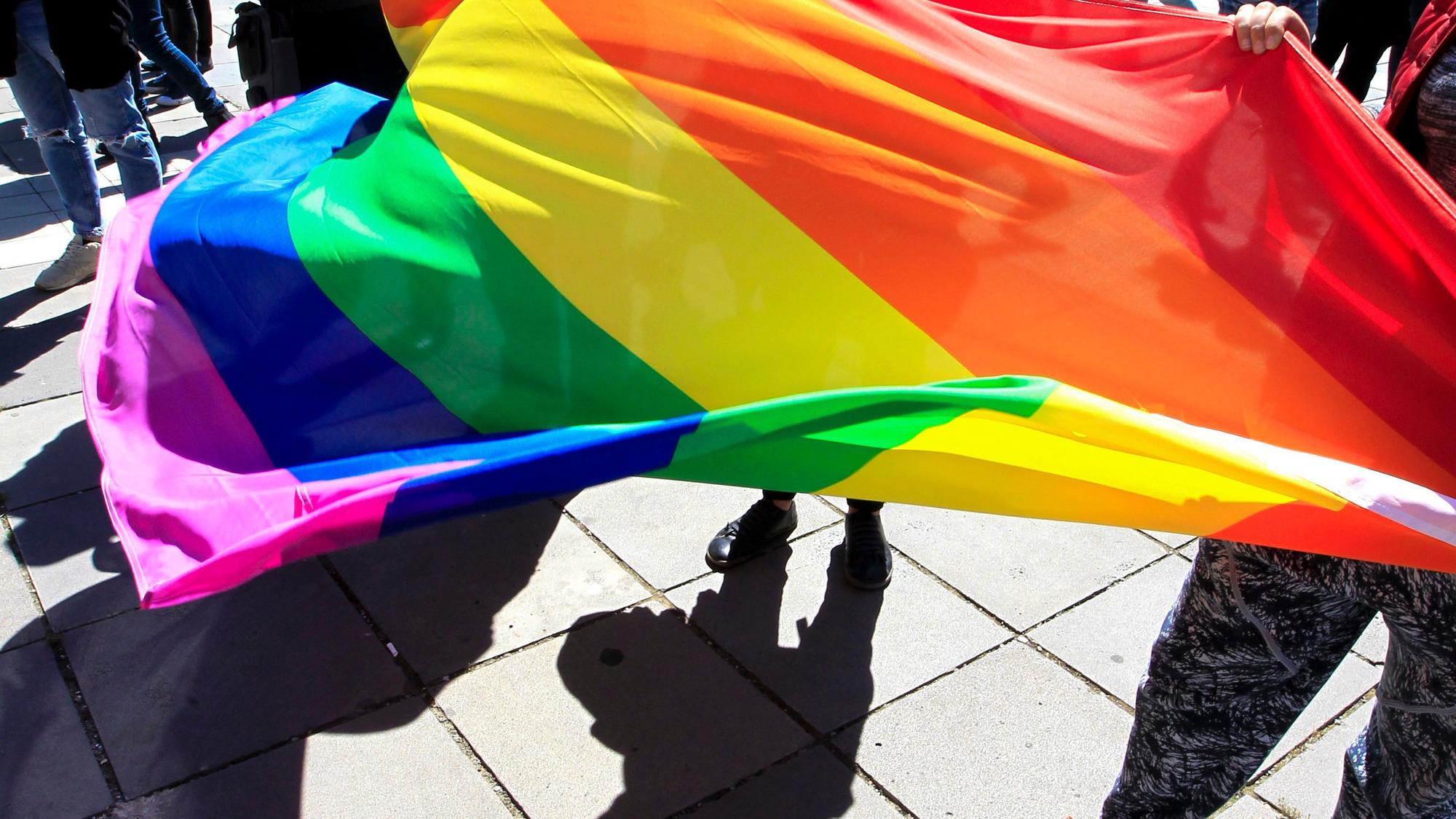 Georgische Aktivisten besuchen am 17.05.2017 eine Demonstration gegen Homophobie.