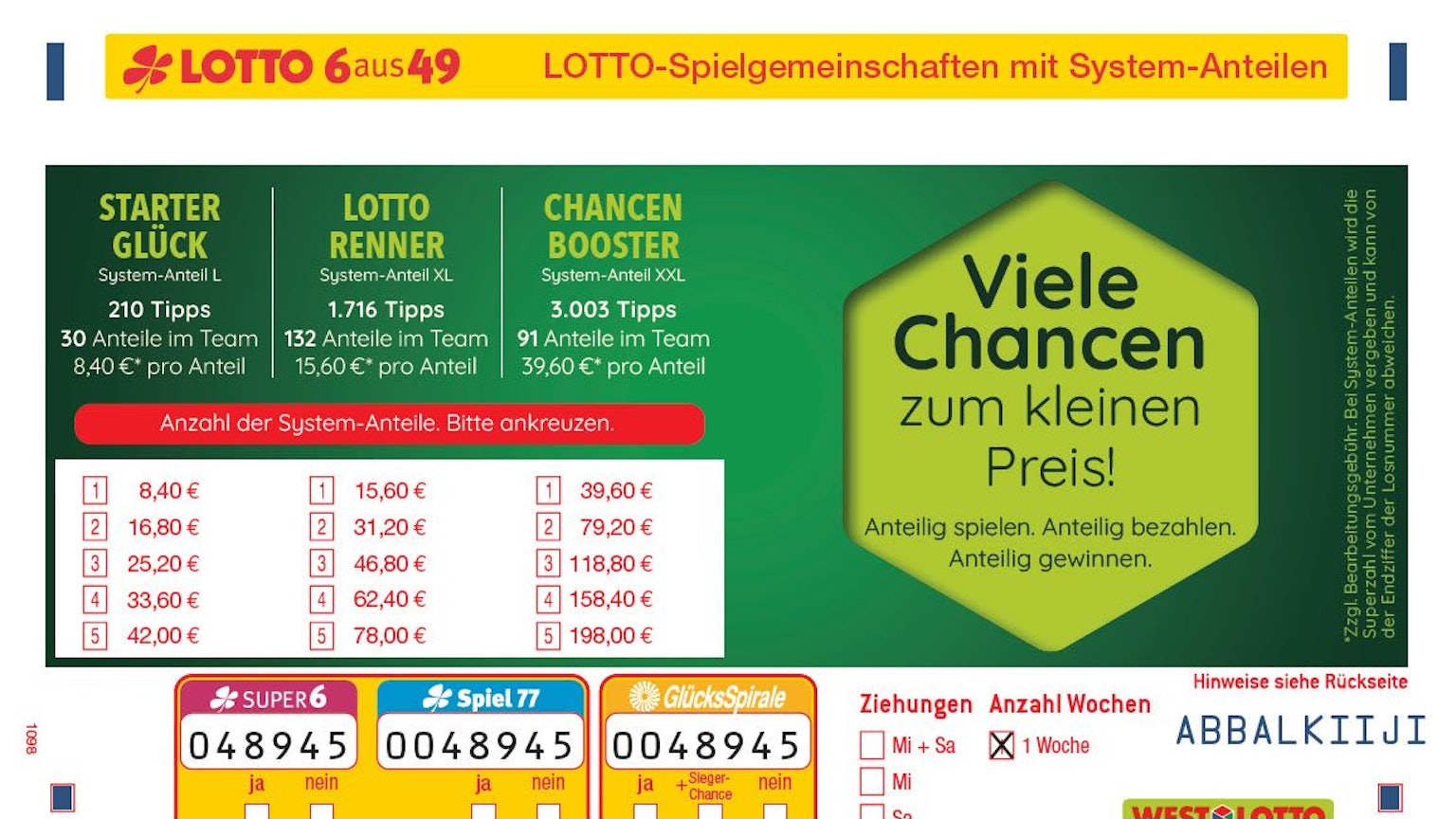 Auf dem Tippschein wird markiert, welche Spielgemeinschaft ins Rennen gehen soll.