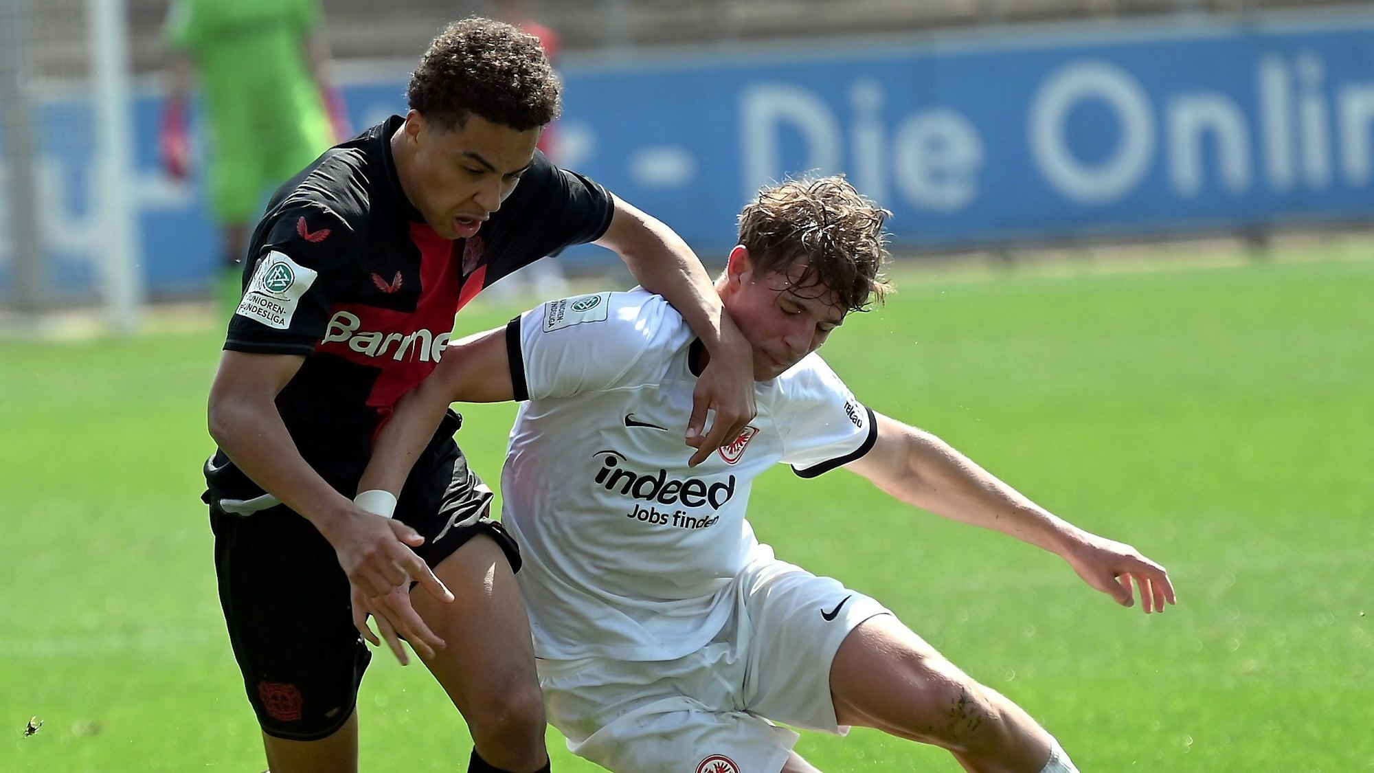01.05.2024, Fussball-B-Junioren-Bayer 04-Frankfurt
links: Montrell Amare Culberath (Bayer)
Foto: Uli Herhaus